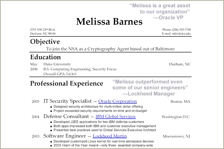 Sample Resumes Of Recent College Graduates