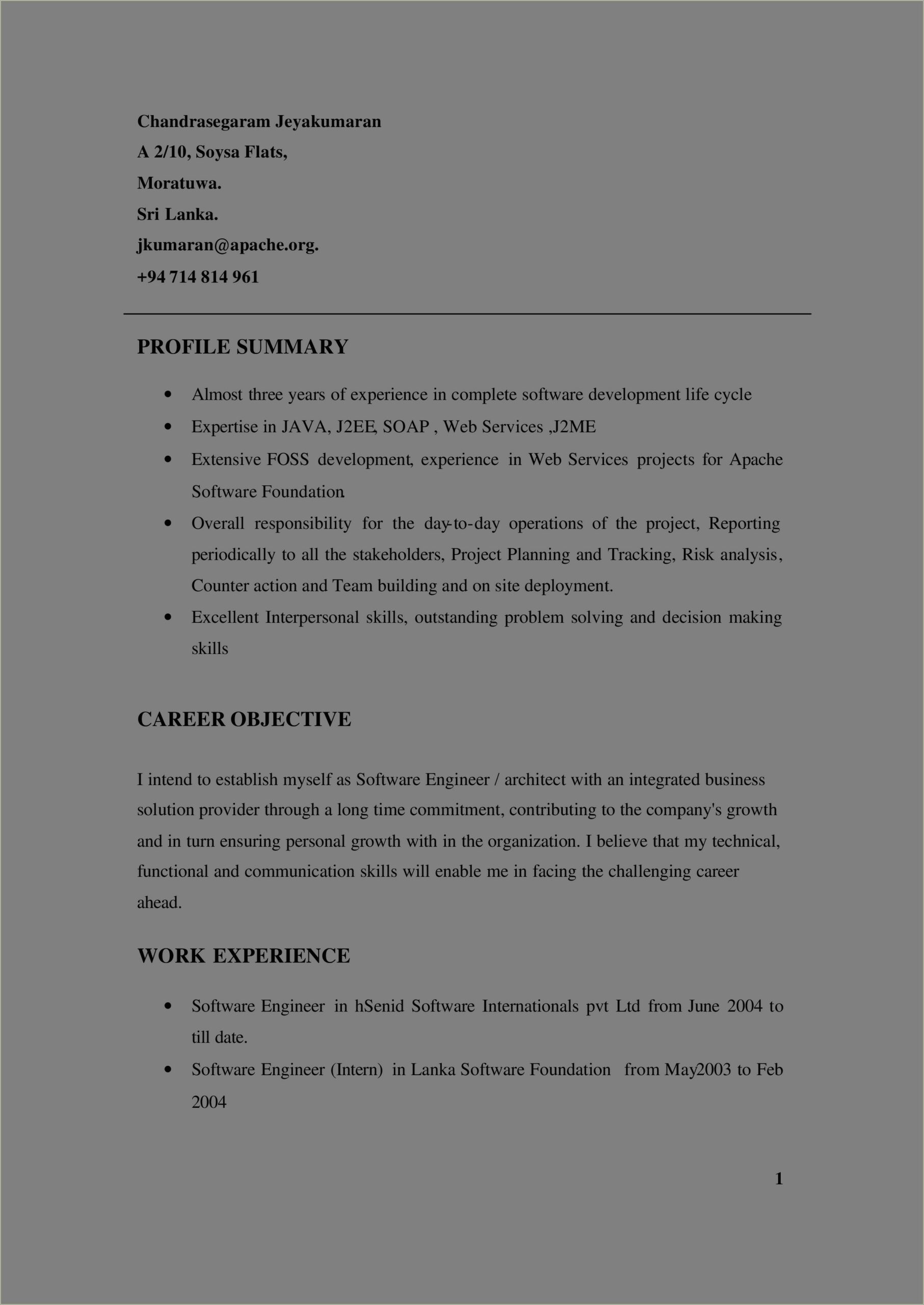Sample Resumes Showing Experience With Jms