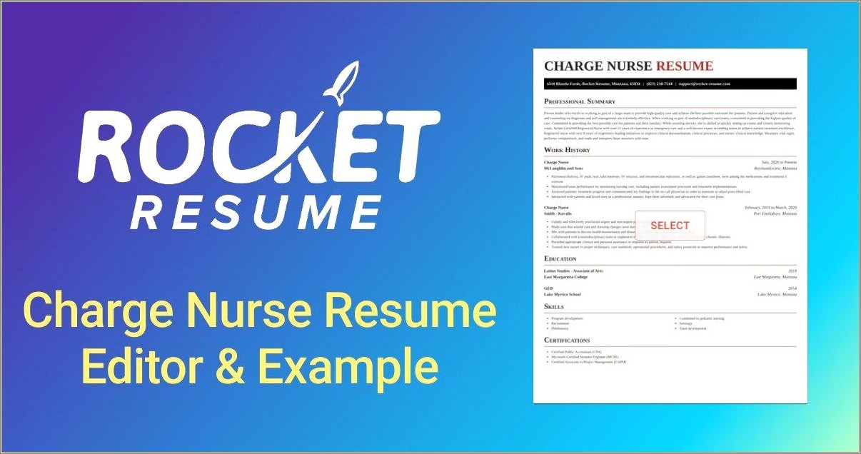 Sample Rn Resume 1 Year Experience Charge Nurse