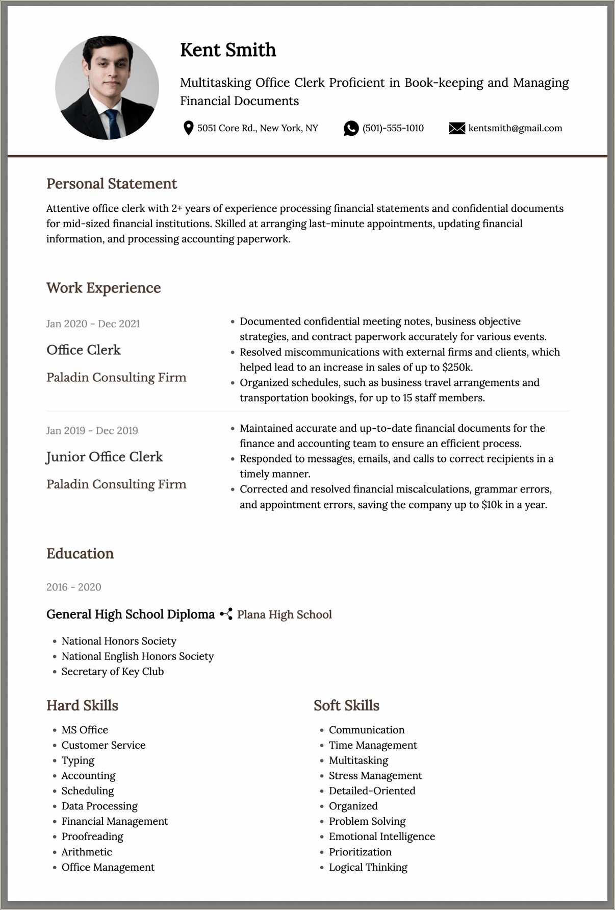 Sample Skills For Office Clerk Resume