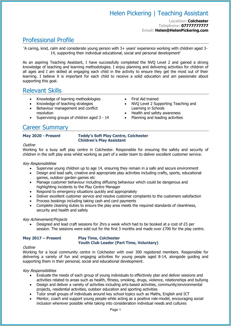 Sample Skils For Teacher's Assistant Resume