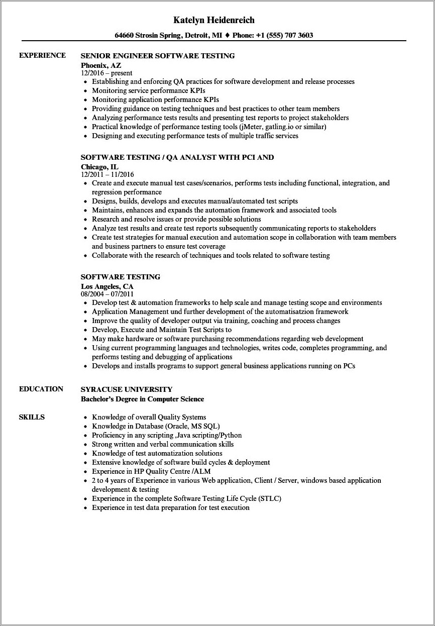 Sample Softwre Testing Resume For 4 Experienced