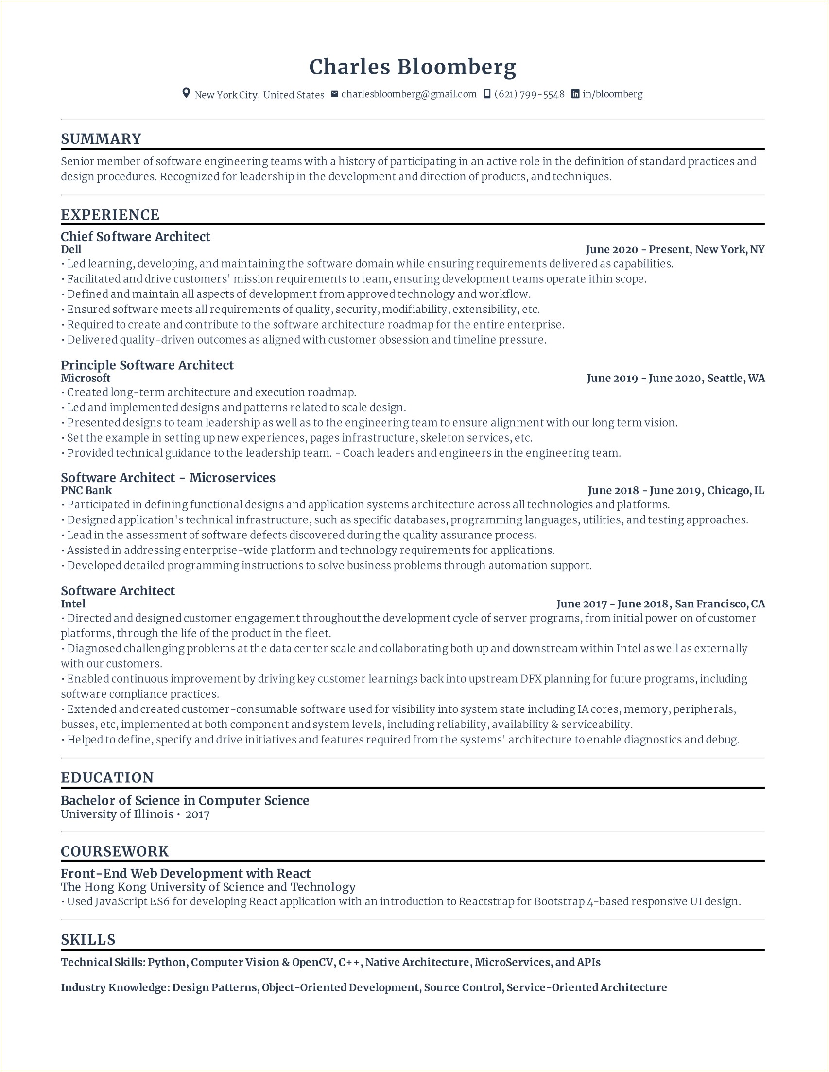 Sample Standard Formatted Resume For Front End Developer