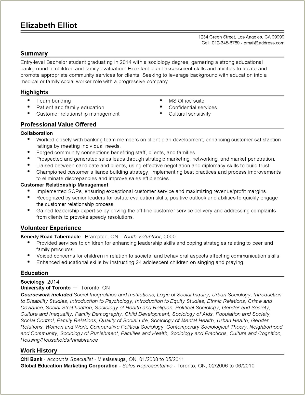 Sample Summary For Resume For Customer Service