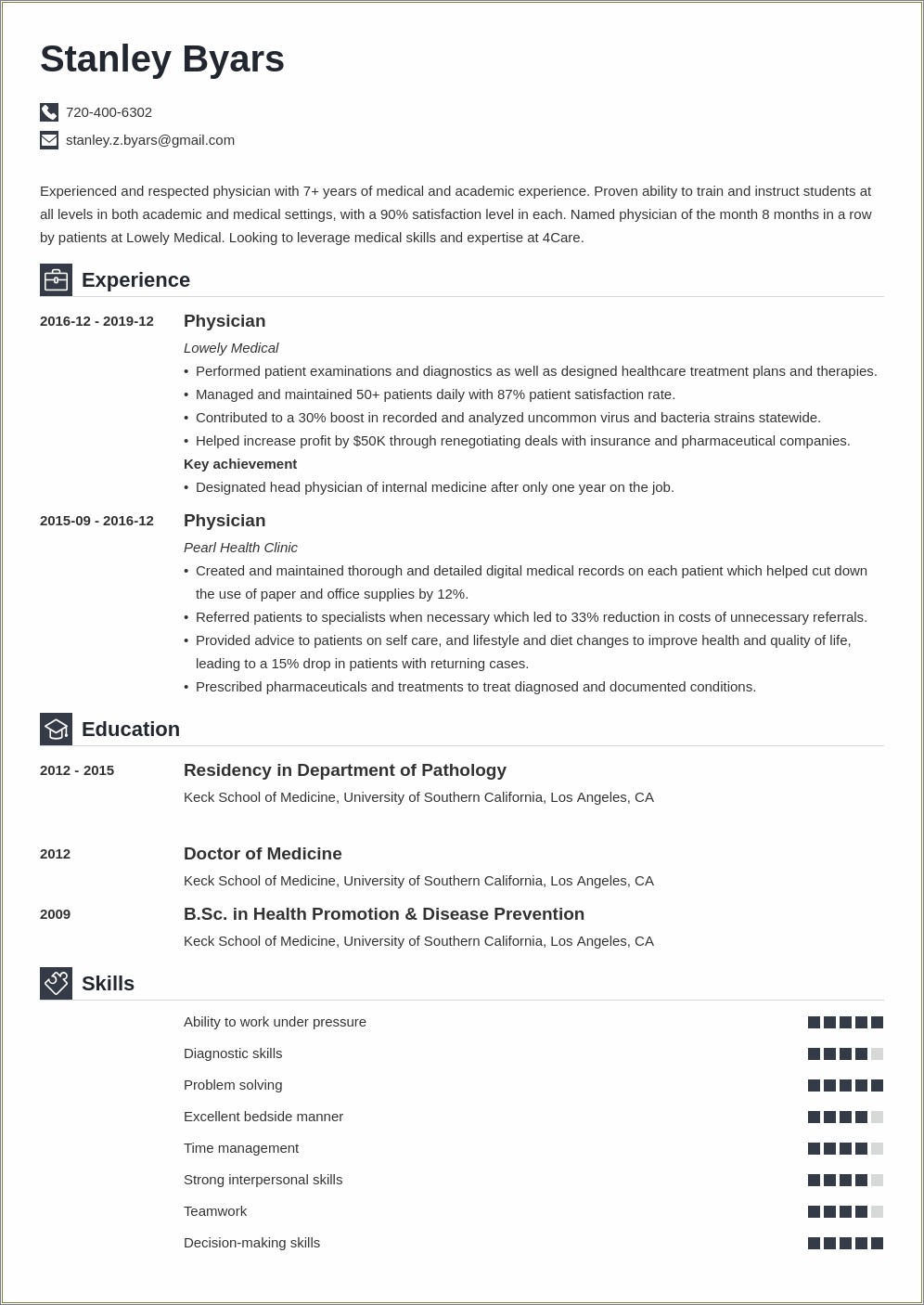 Sample Theology And Doctor Of Medicine Resume