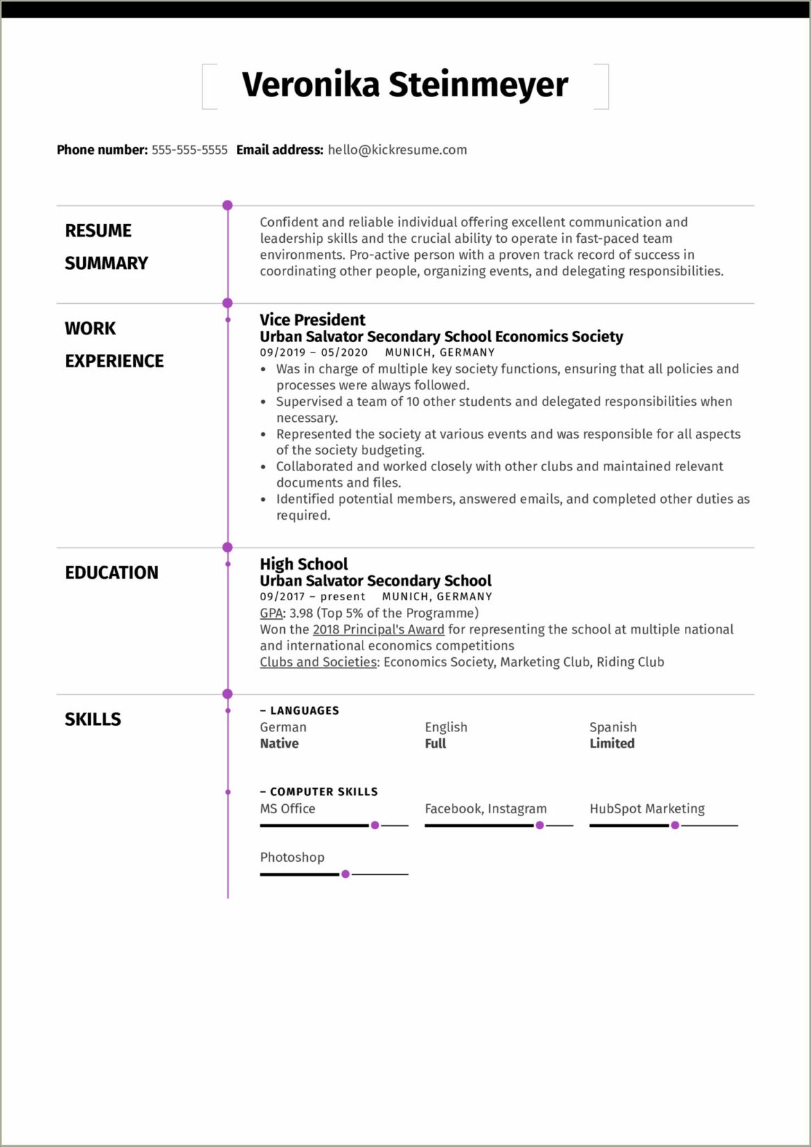 Sample Track Resume High School Students