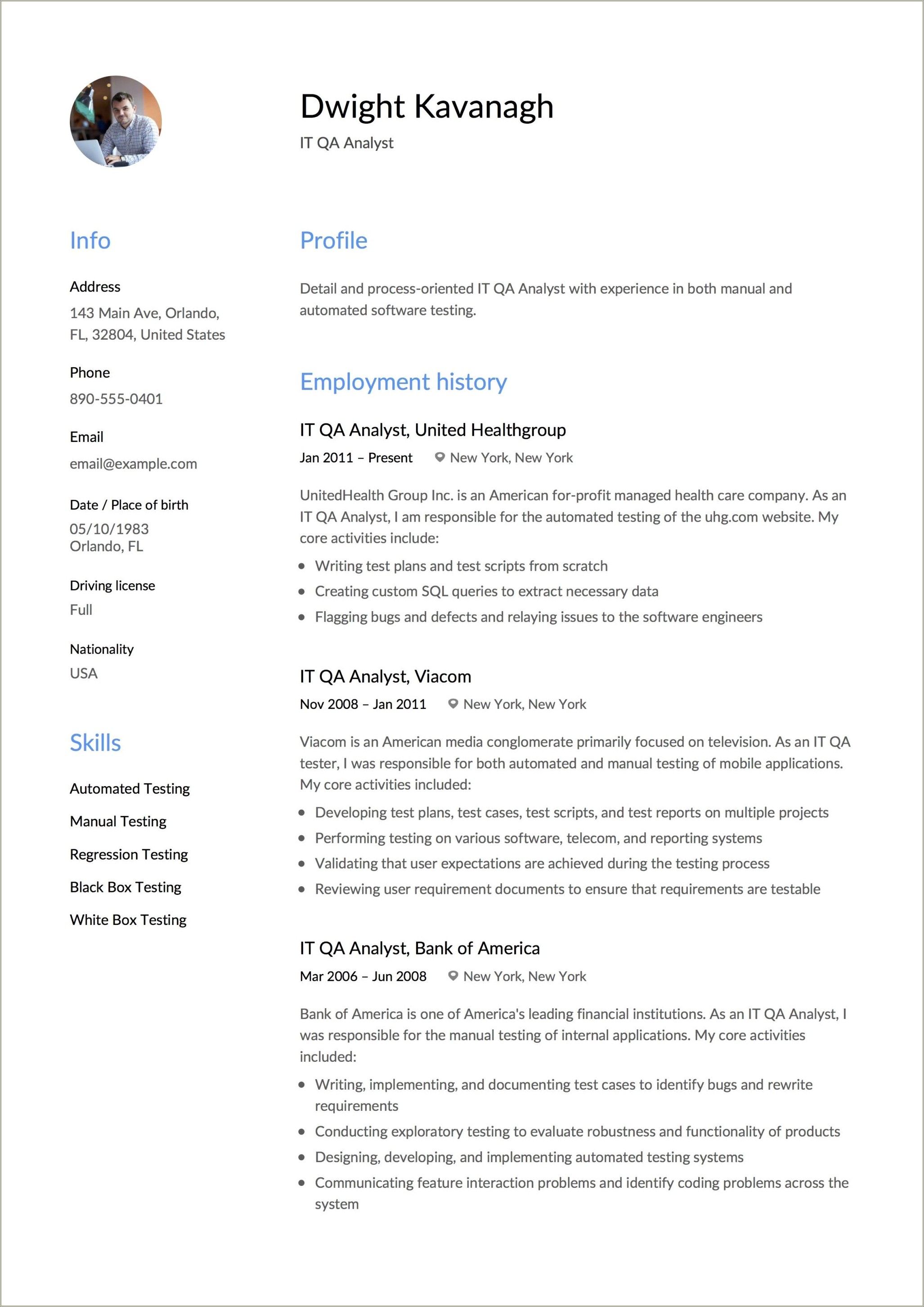 Samples Creative Summaries For Resume Qa Engineer