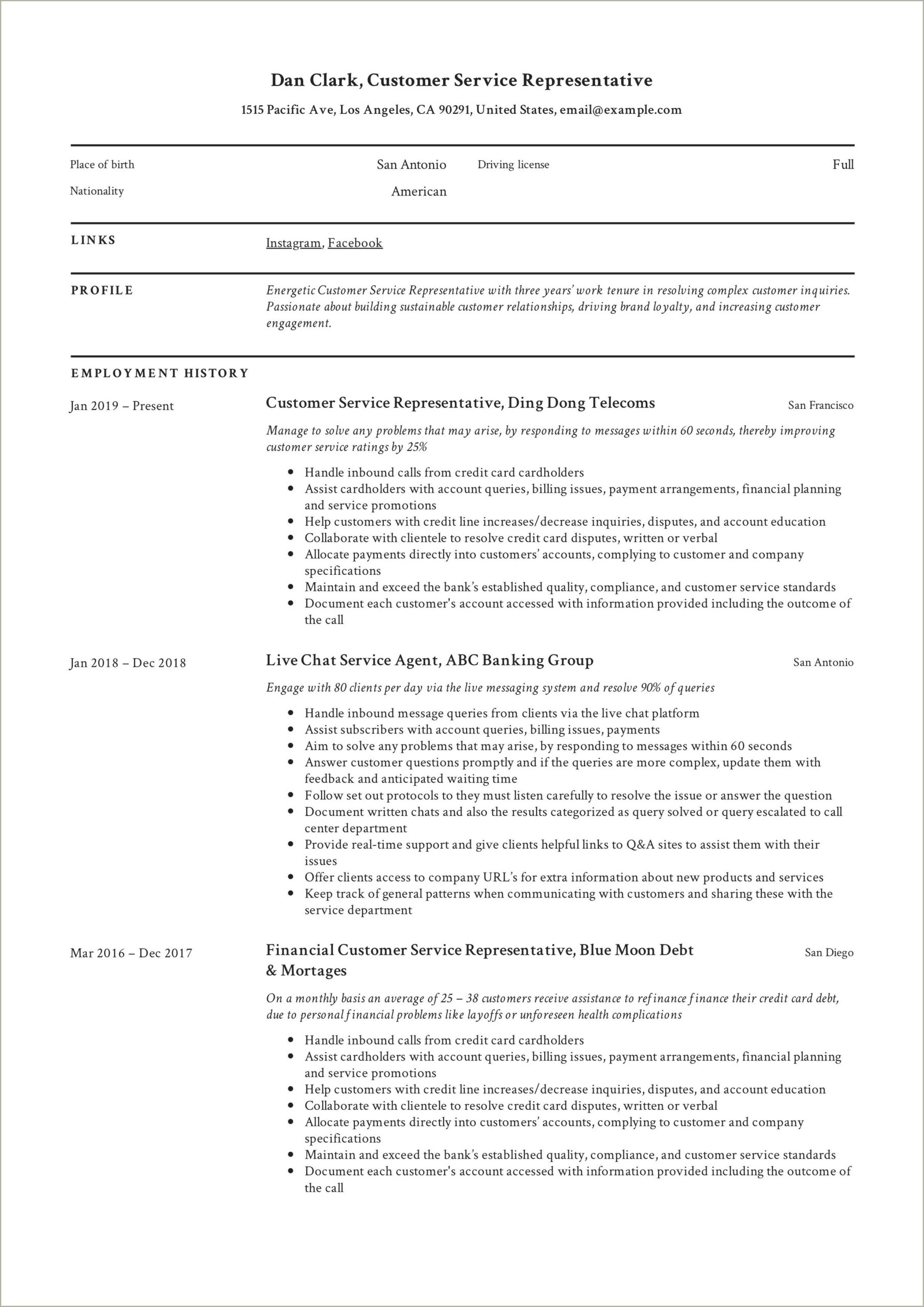 Samples Of A Technical Customer Service Resume