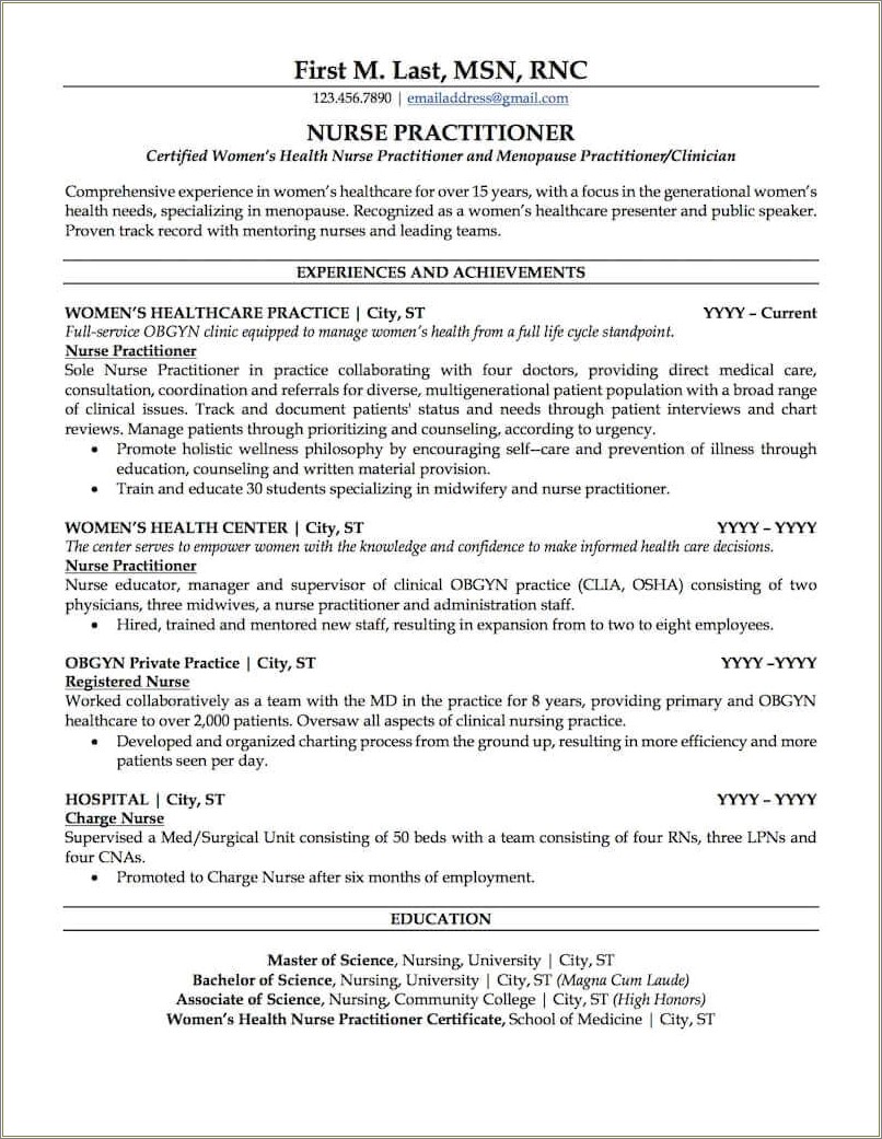 Samples Of Achievement For Nurse Practitioner Resumes