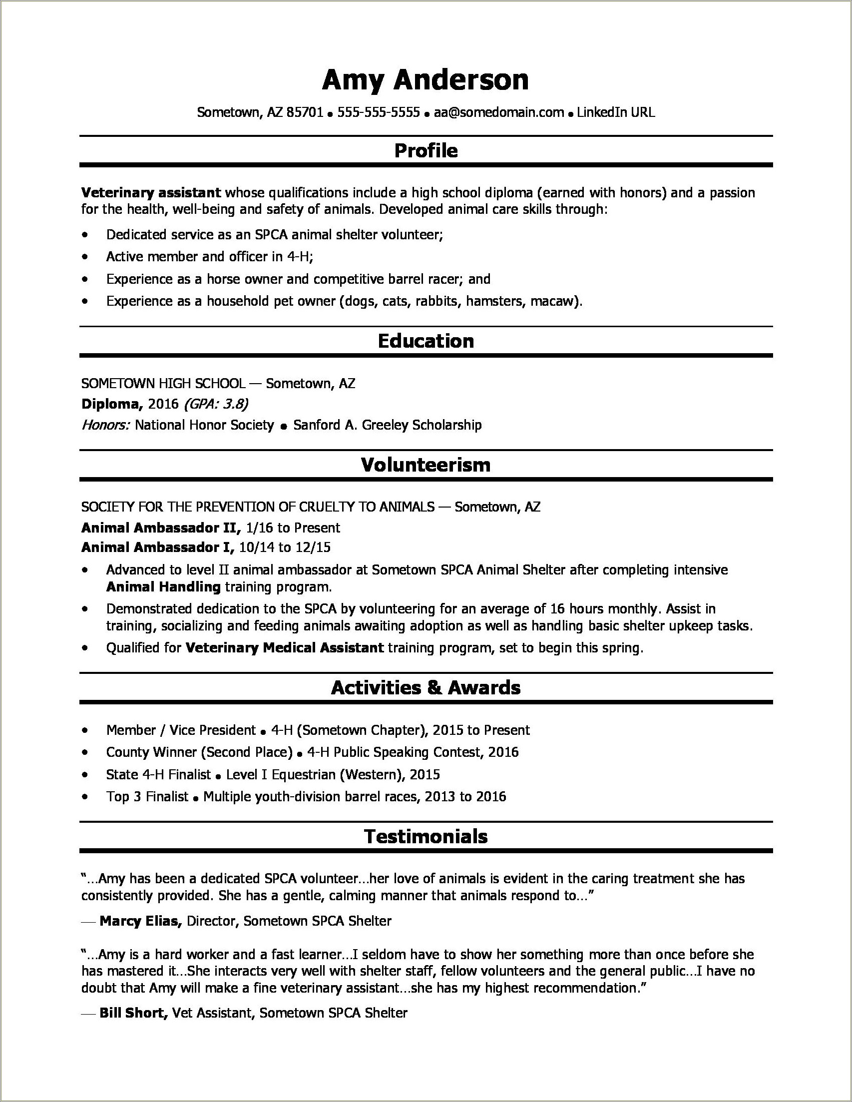 Samples Of High School Resumes For College