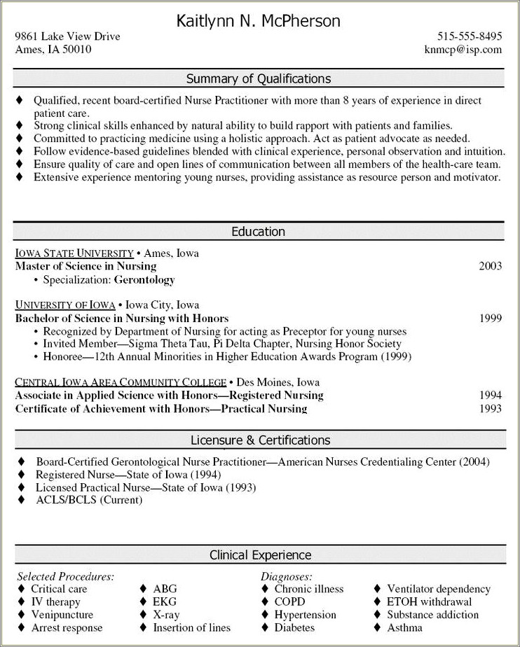 Samples Of Nursing Summaries On A Resume