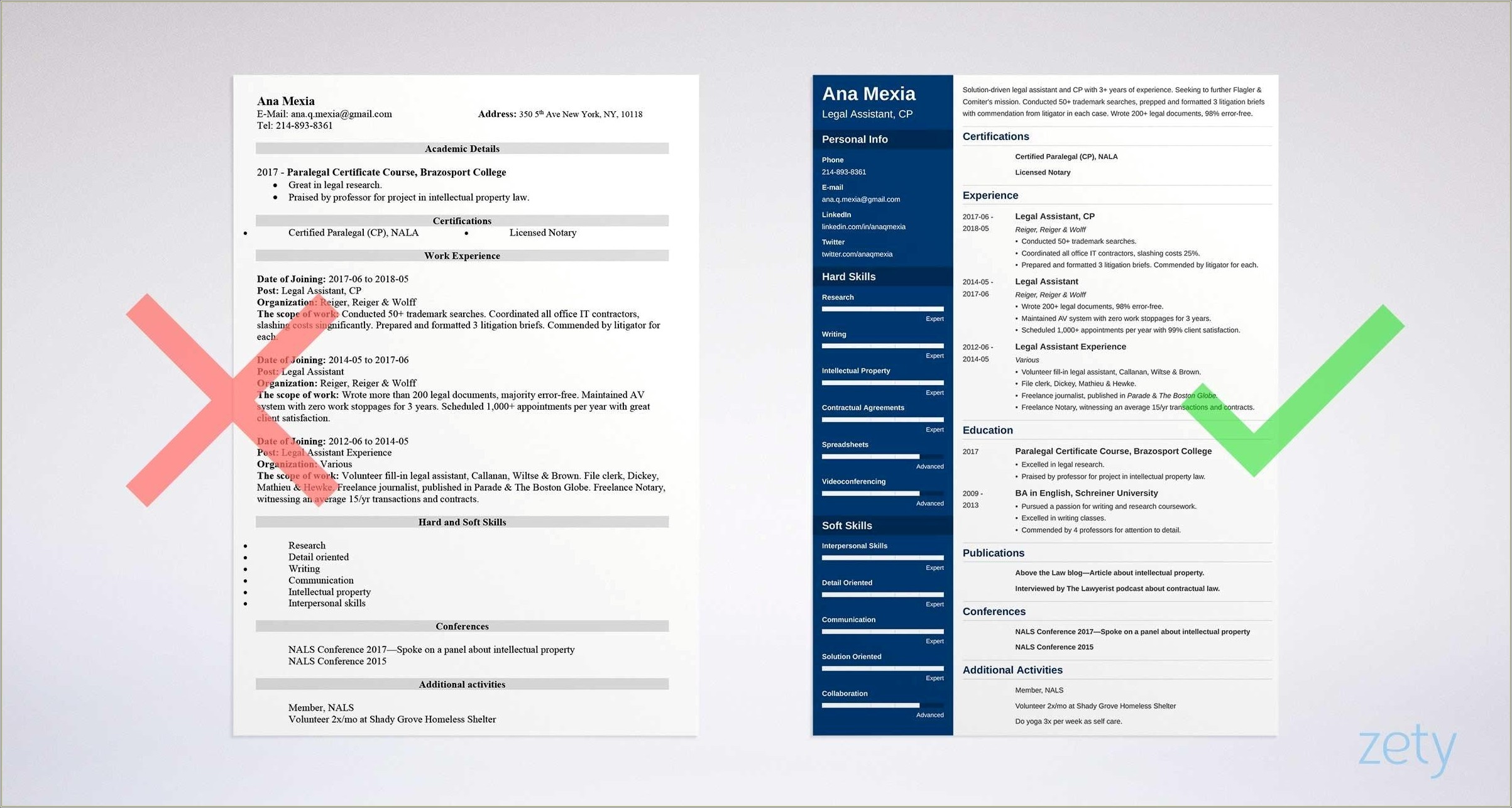Samples Of Resume For Legal Assistant