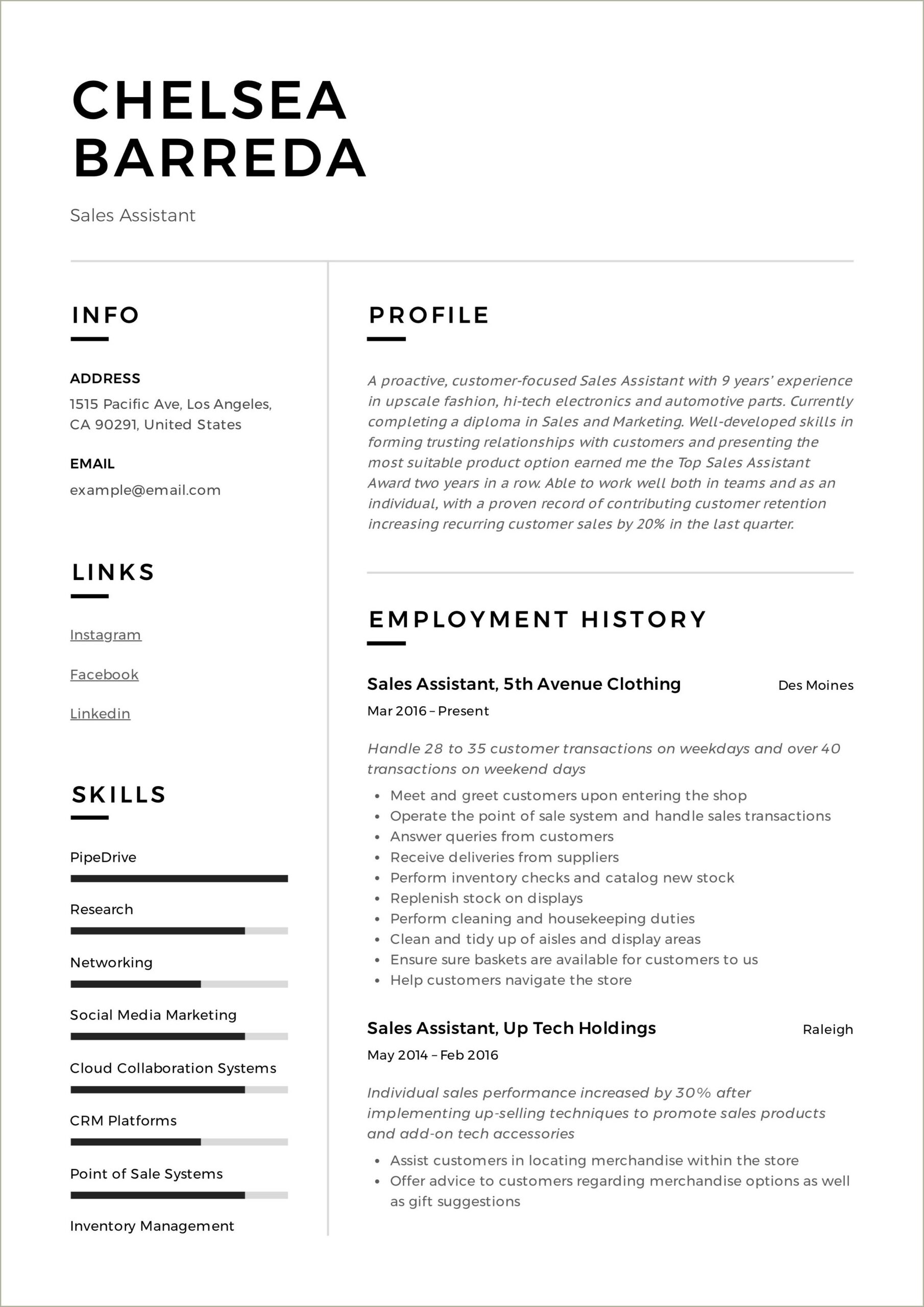 Samples Of Resume For Sales Associate