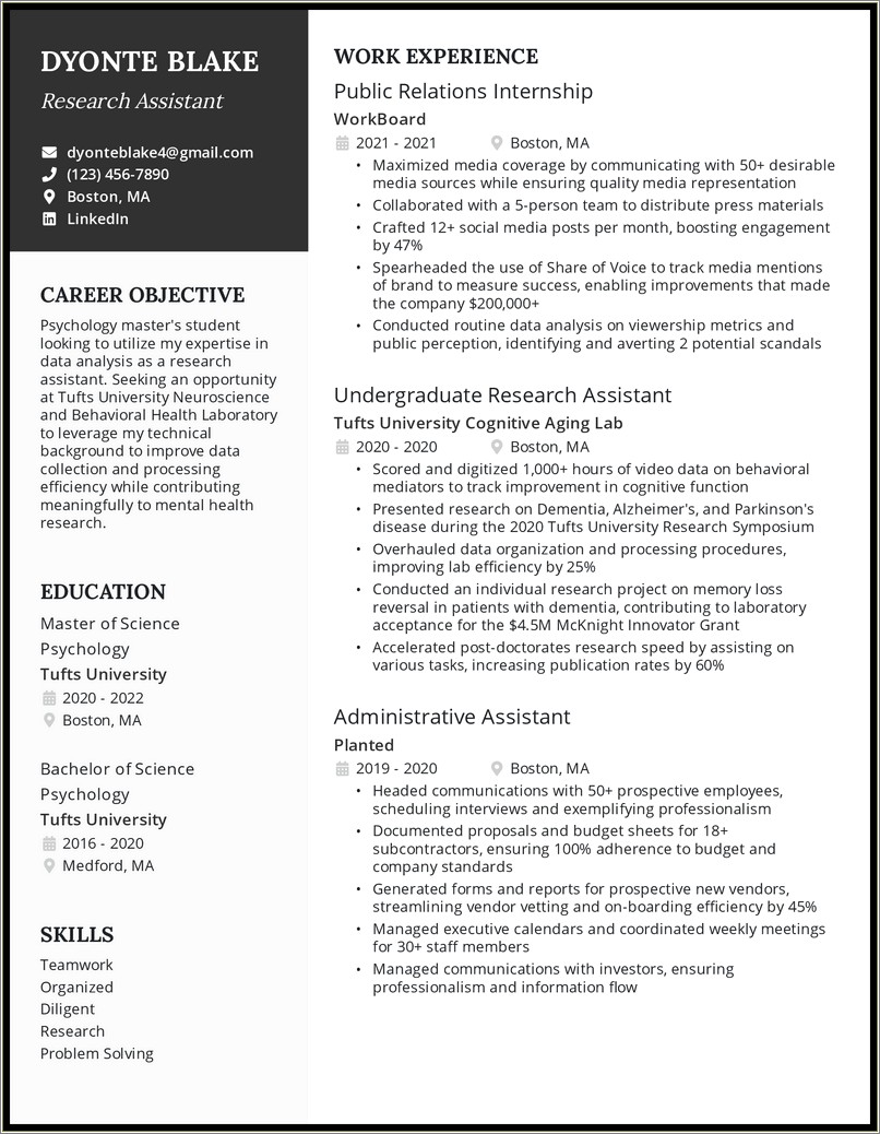 Samples Of Resume Profile For Grad School