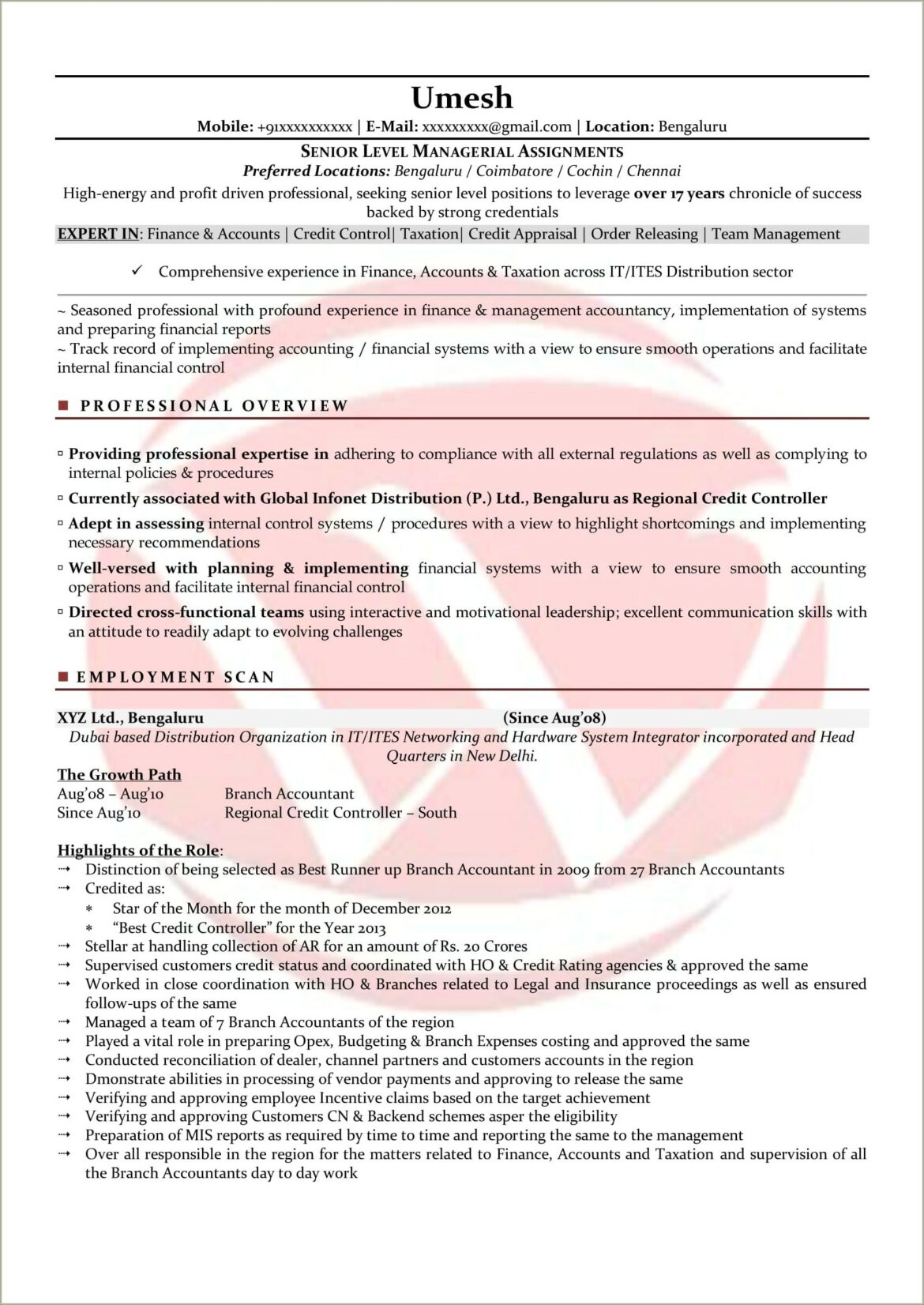 Samples Of Resumes For Accounting Positions