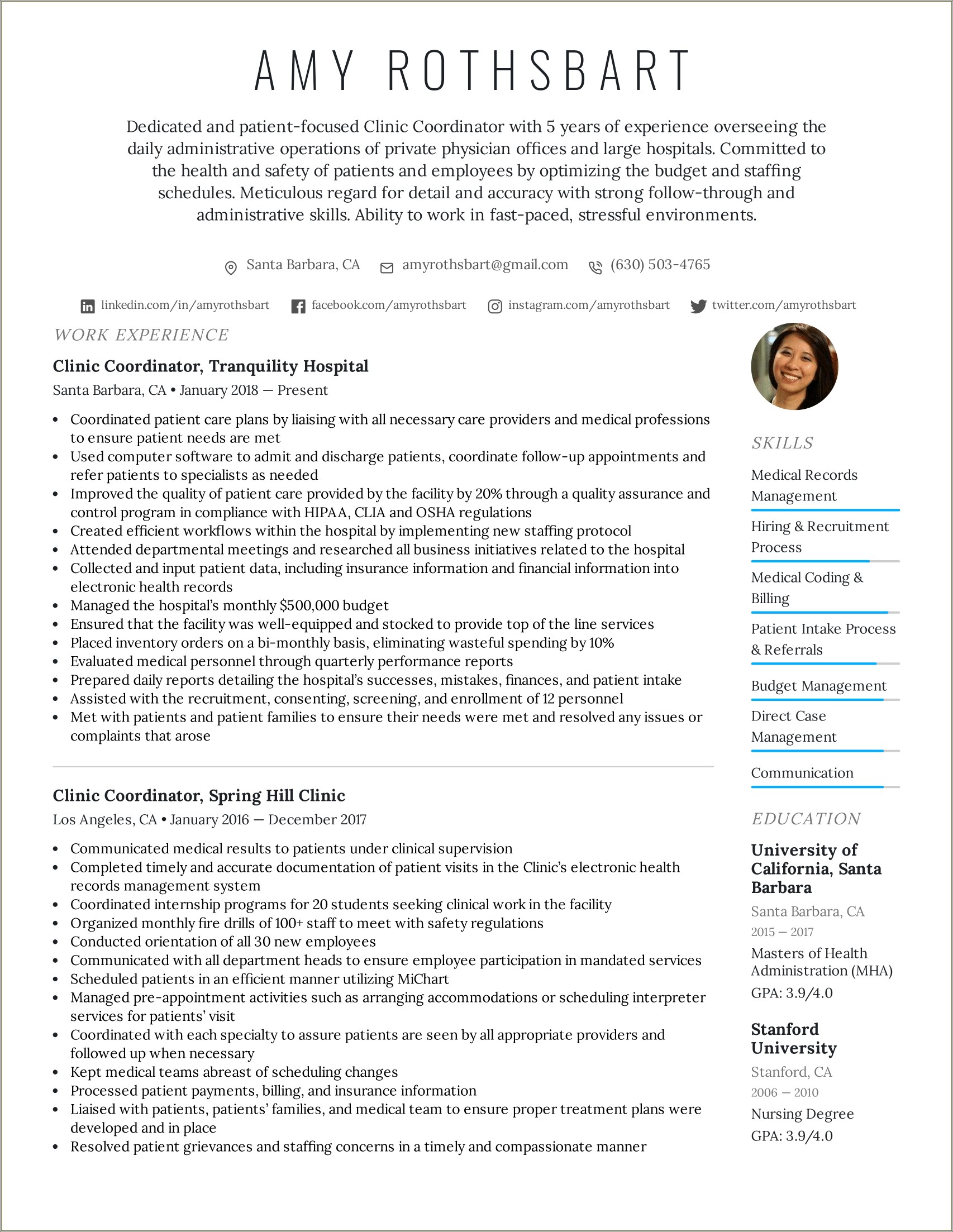 Samples Of Resumes For Healthcare Administrator