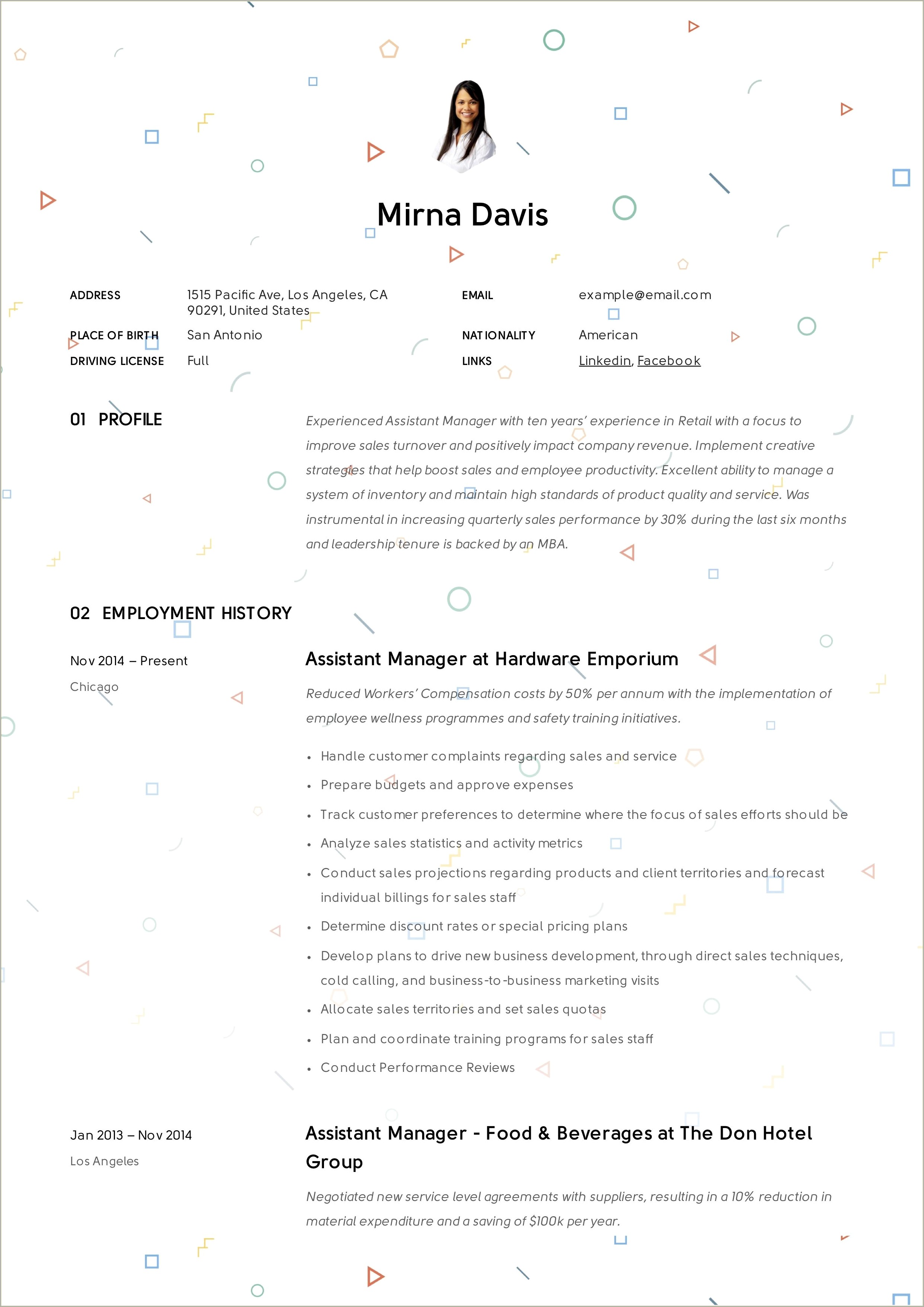 Sam's Club Assistant Manager Resume Pdf