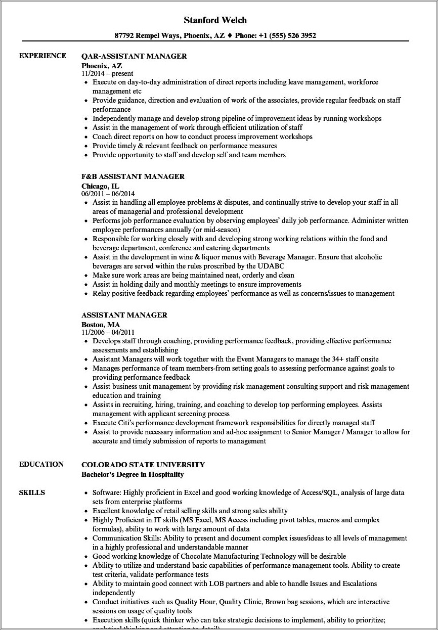 Sam's Club Assistant Manager Resume