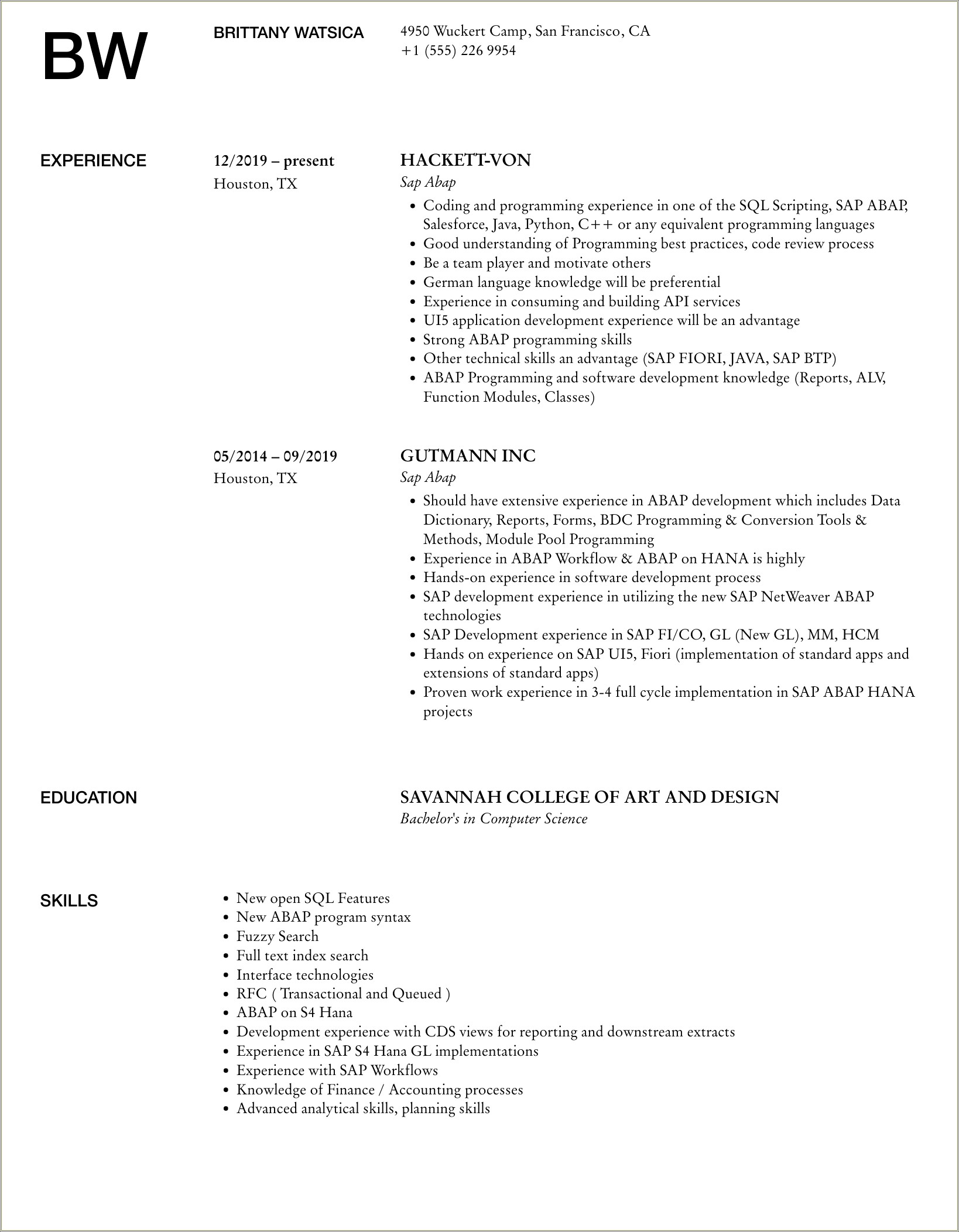 Sap Abap Sample Resume For 2 Years Experience