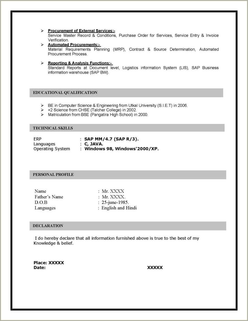 Sap Basis 6 Months Experience Resume