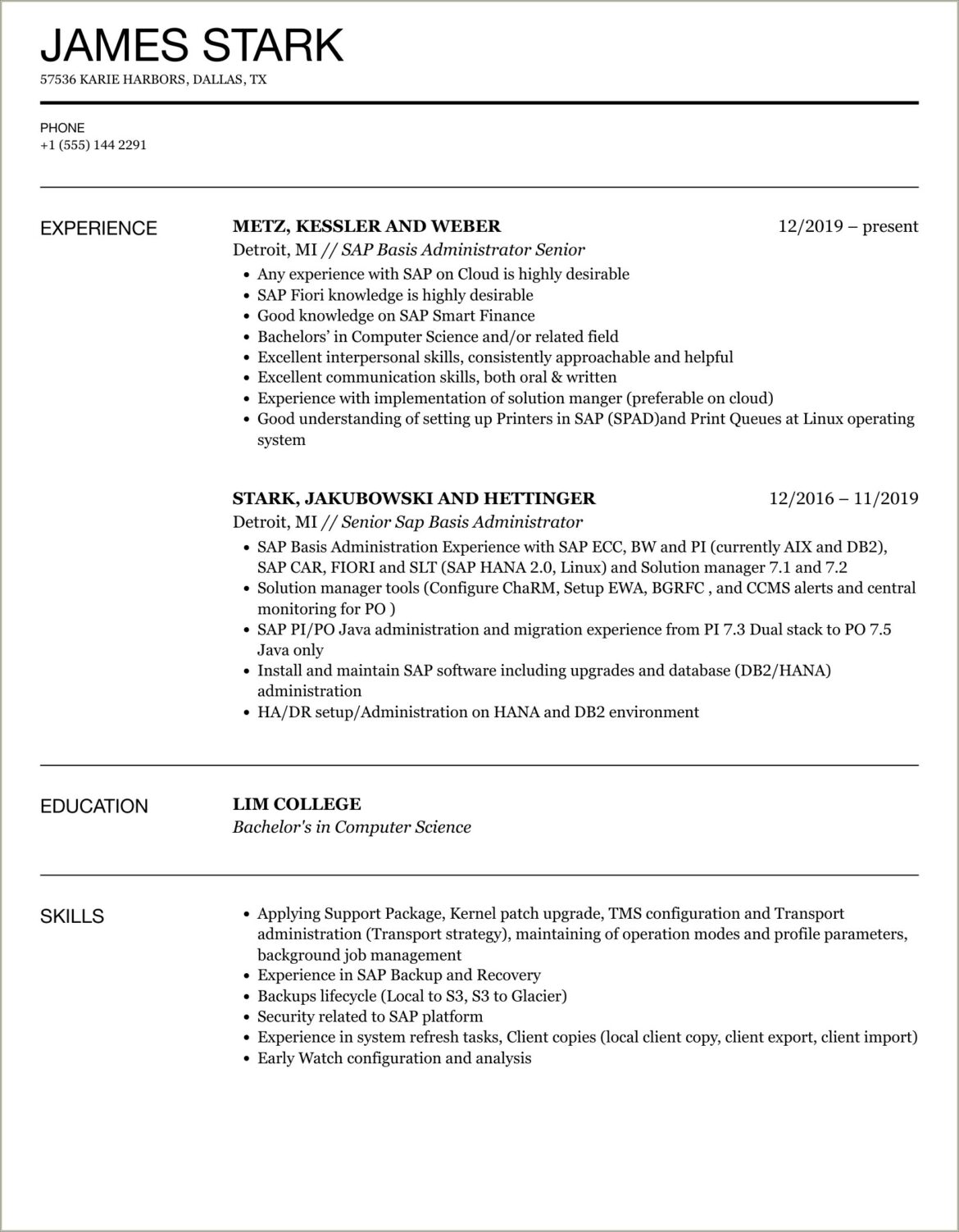 Sap Basis Fresher Resume Free Download