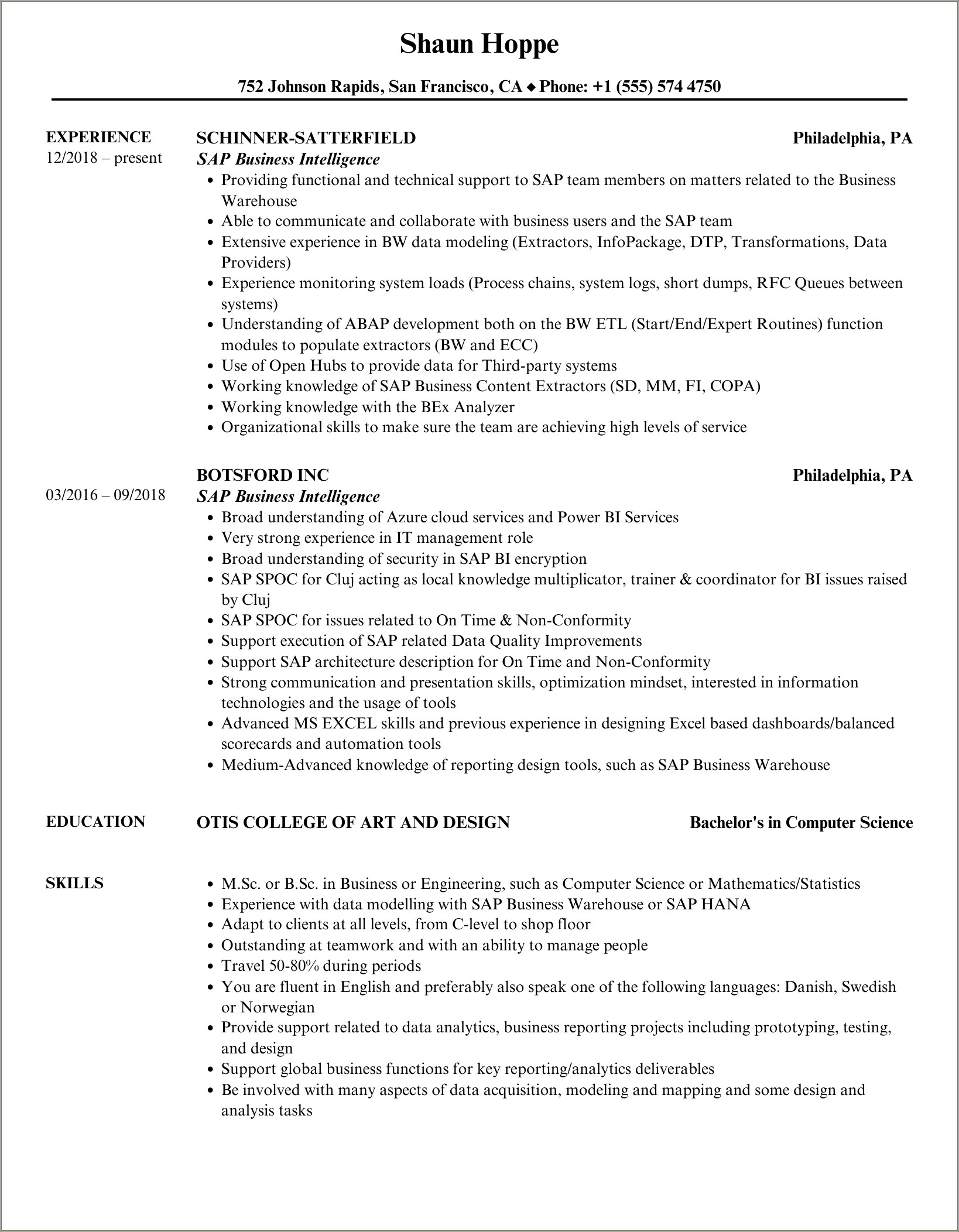 Sap Bi Resume 6 Years Experience