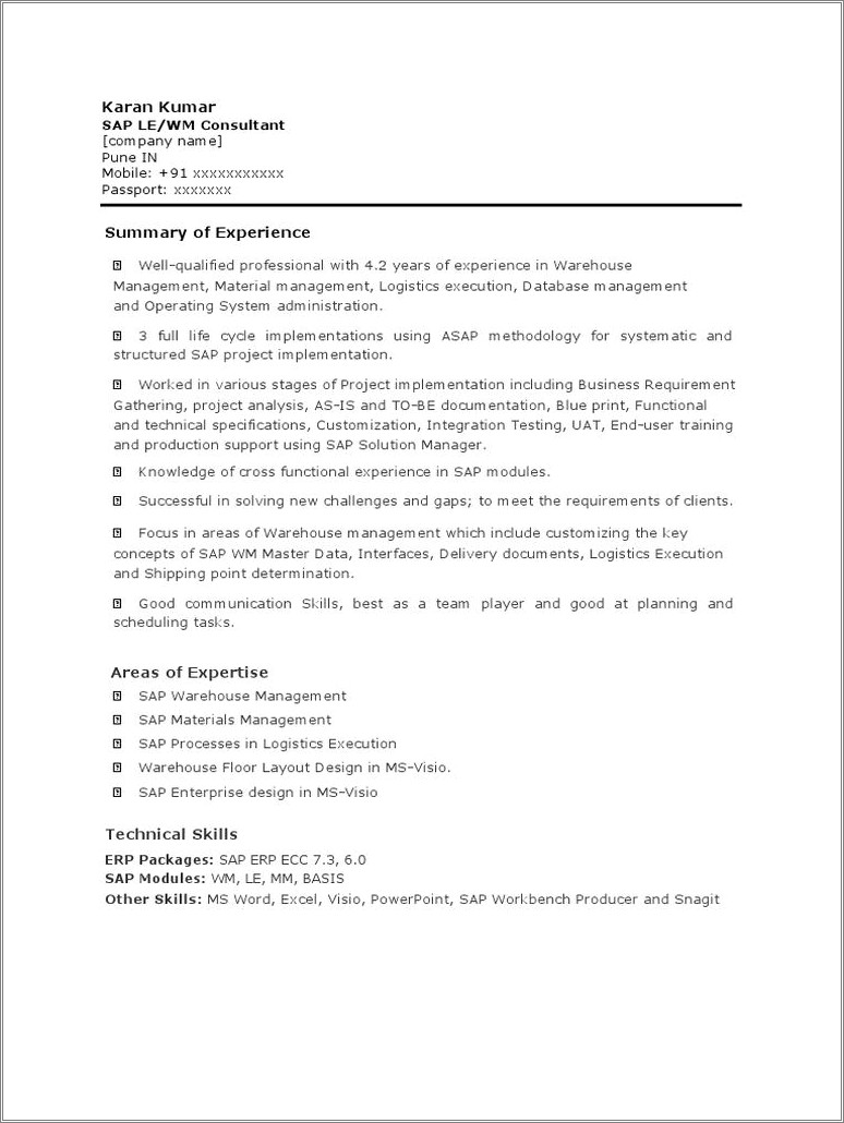 Sap Bi Sample Resume For 2 Years Experience