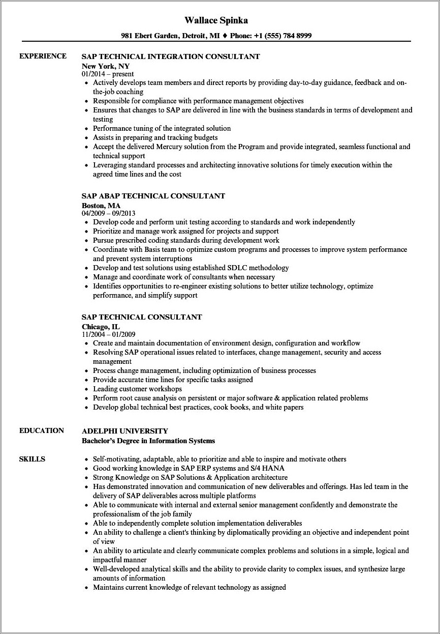 Sap Crm Technical Consultant Sample Resume