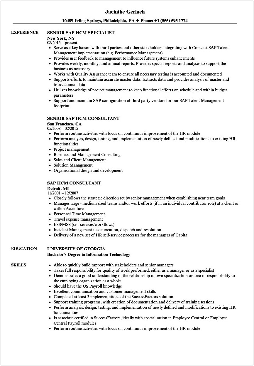 Sap Hcm Resume For 4 Years Experience