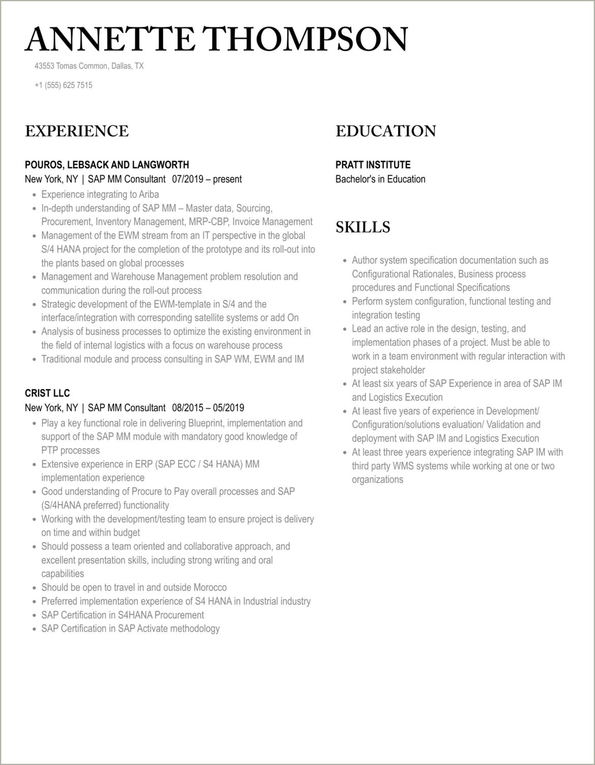 Sap Mm Resume 3 Years Experience Pdf