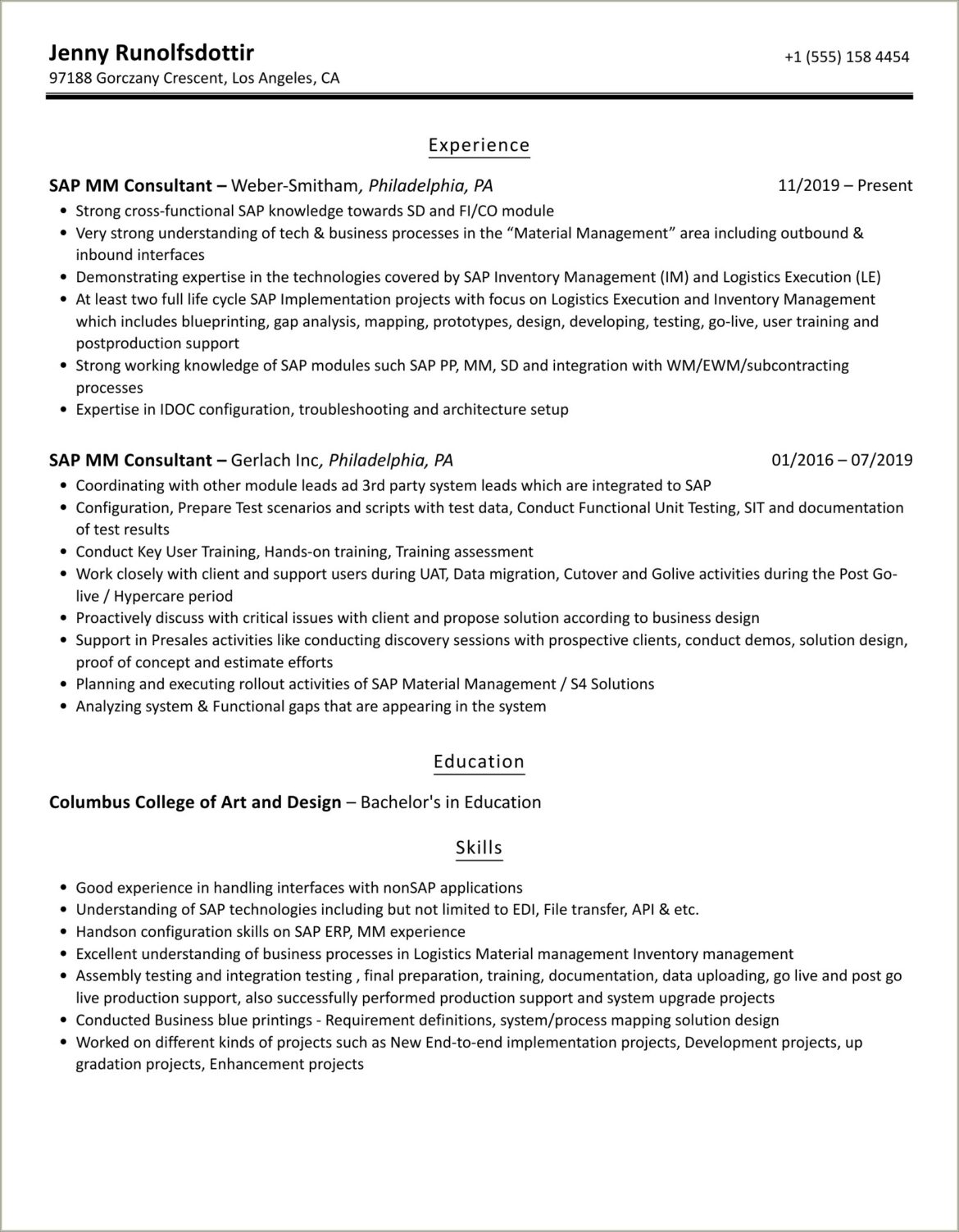 Sap Mm Resume 8 Years Experience