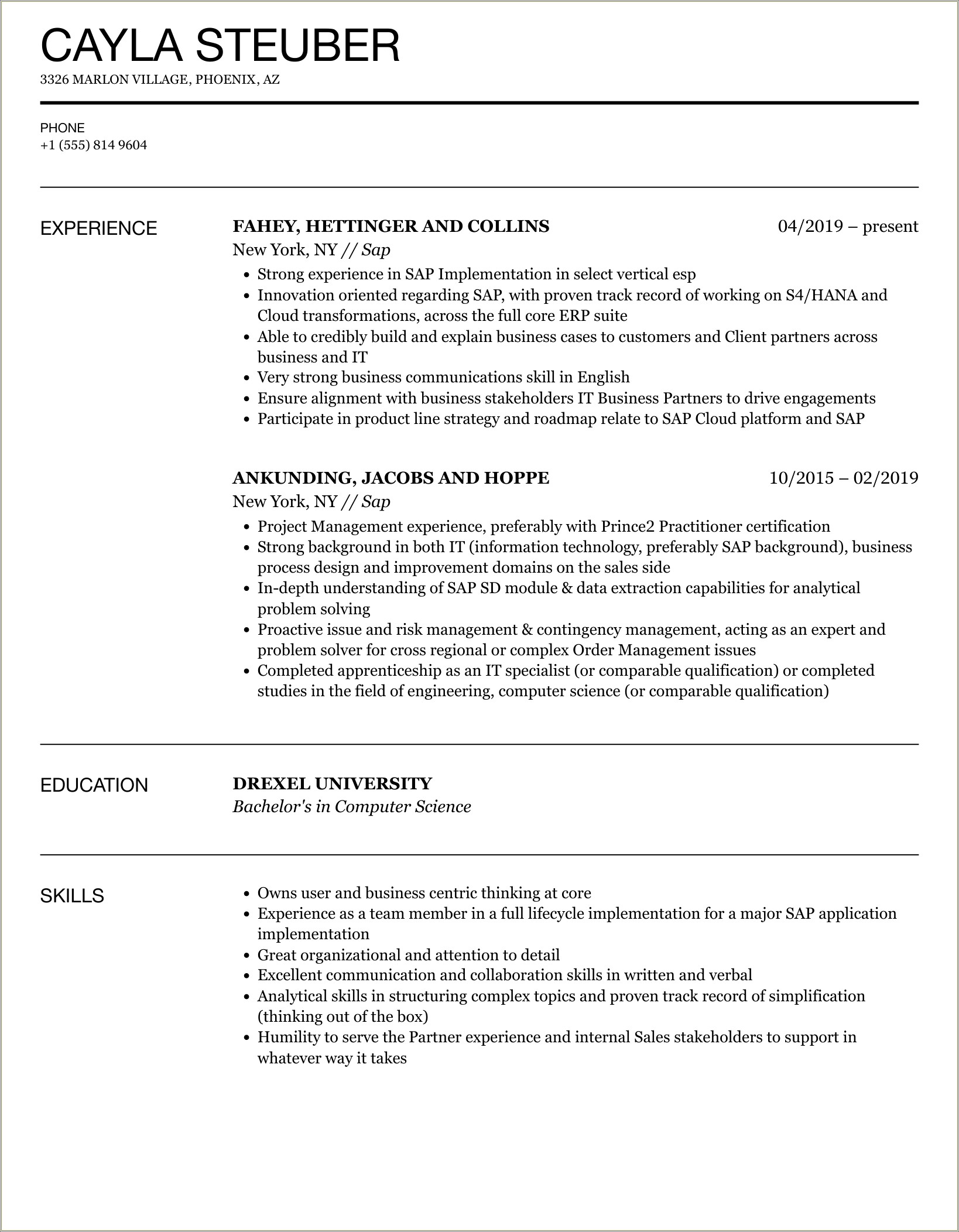 Sap Pp Resume For 3 Years Experience