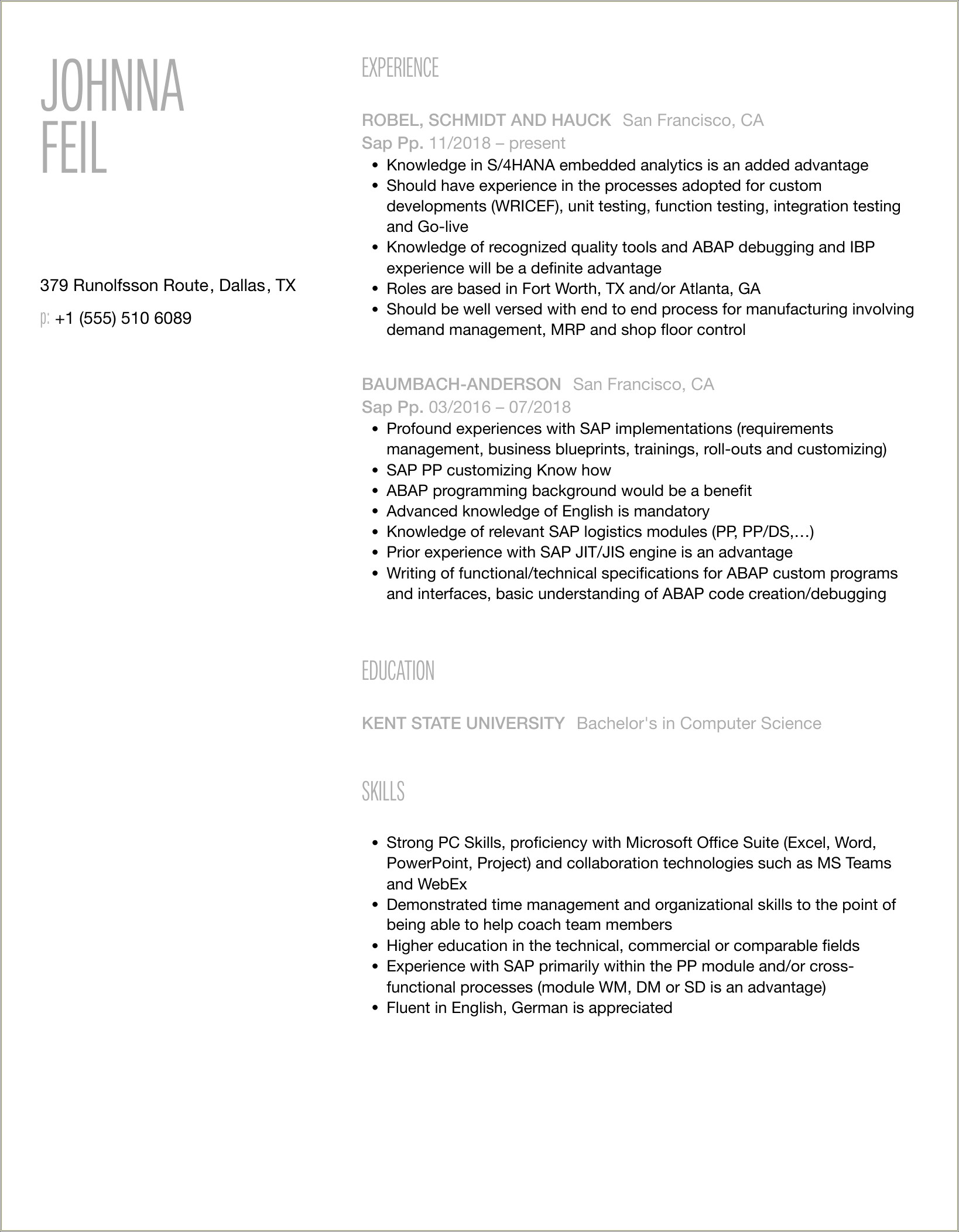 Sap Pp Resume For 4 Years Experience