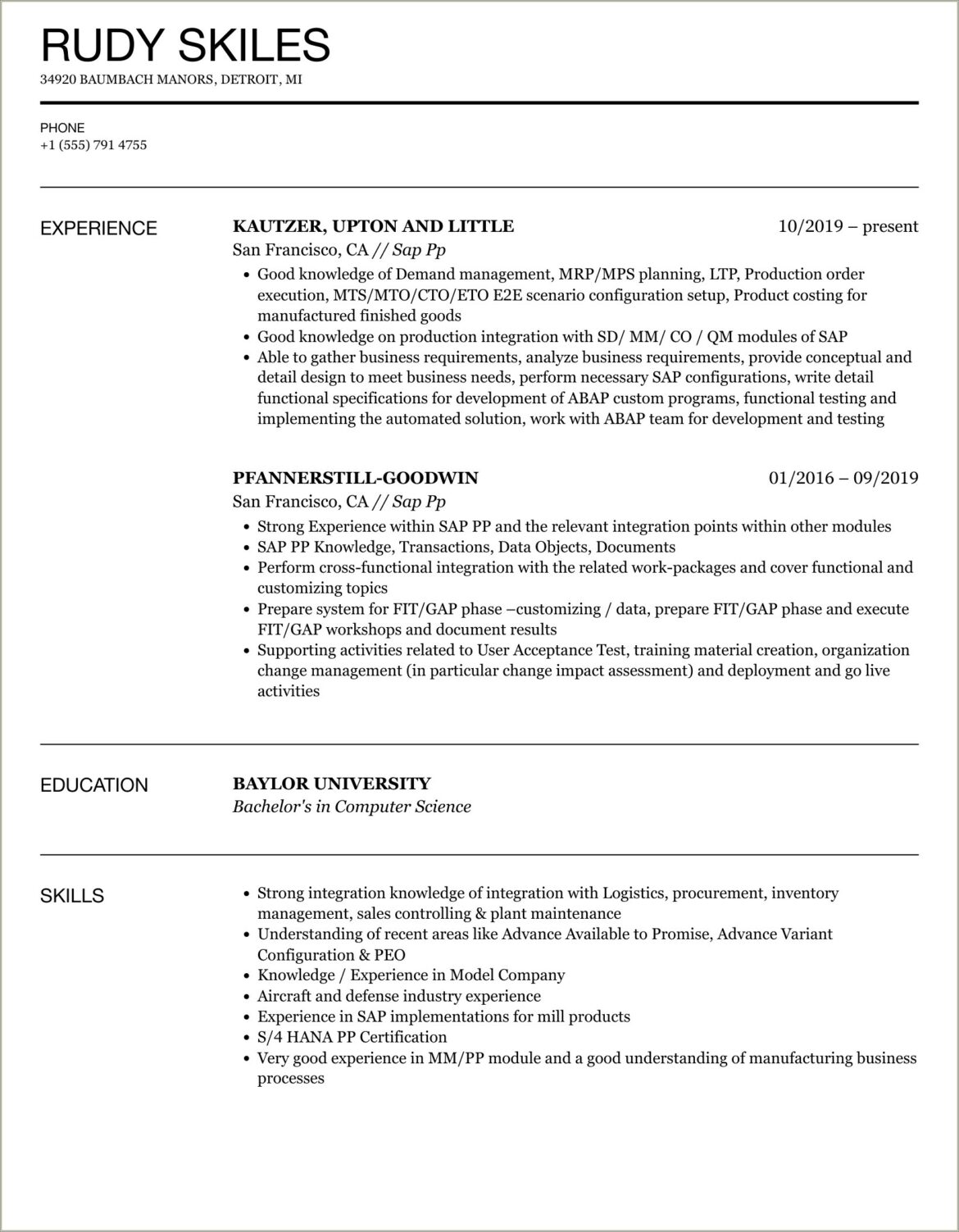 Sap Sd Certified Fresher Resume Sample