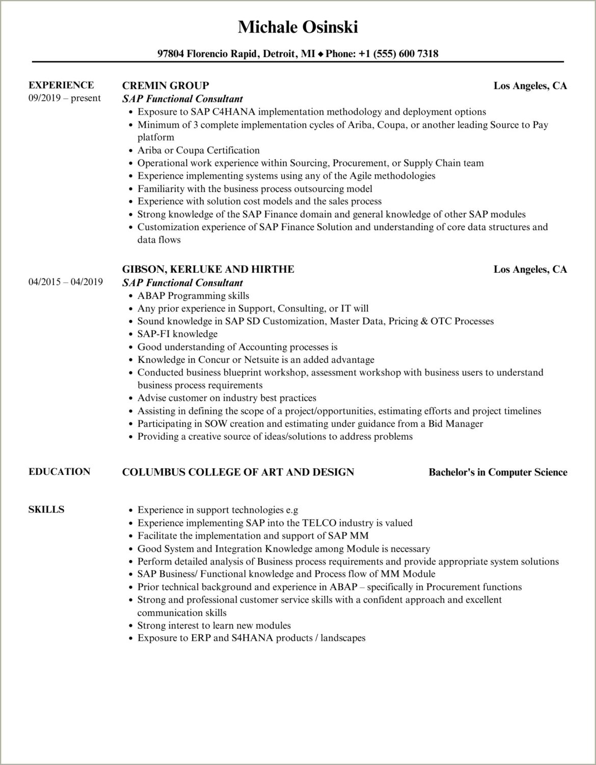 Sap Sd Resume With Ehs Experience