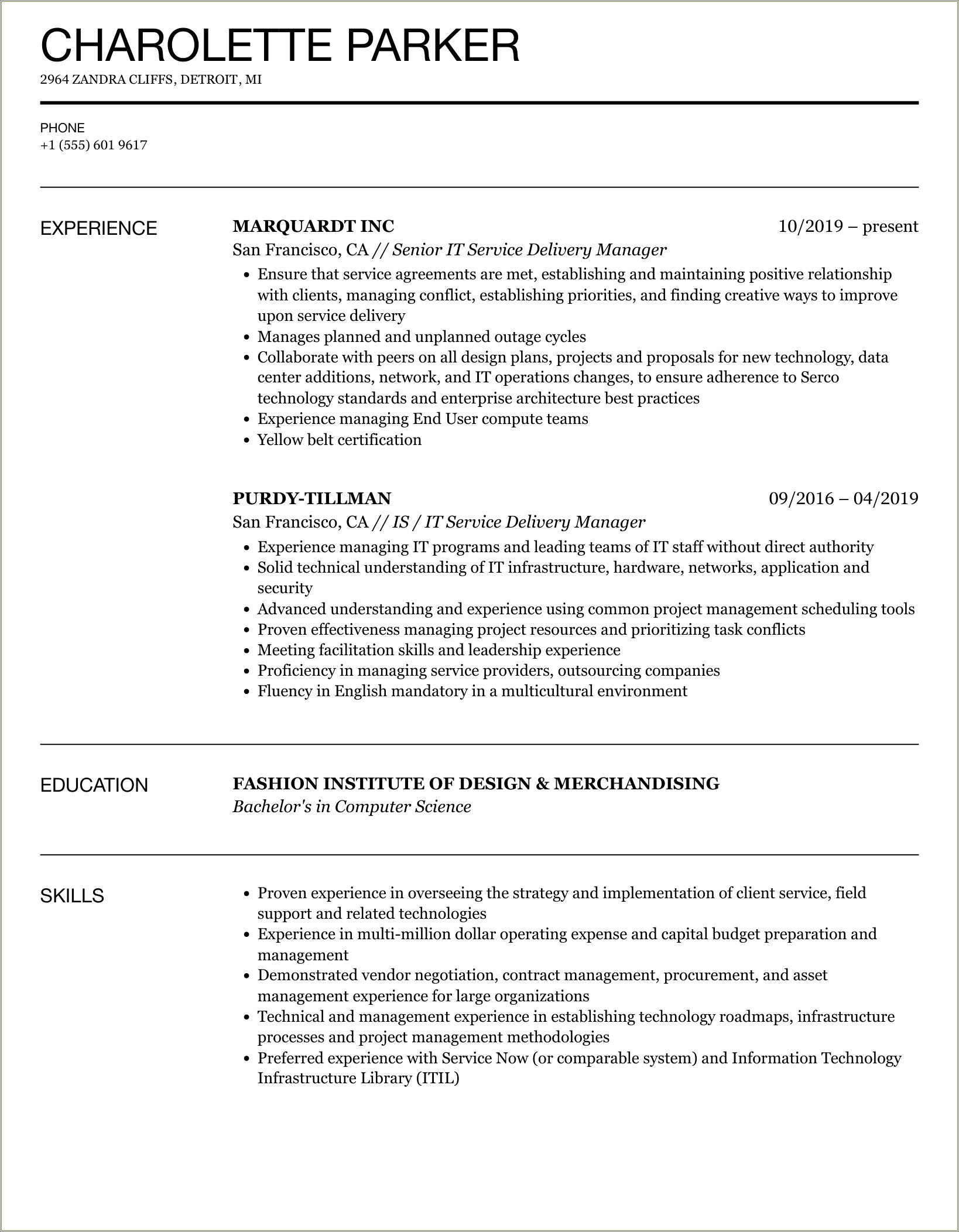 Sap Service Delivery Manager Sample Resume