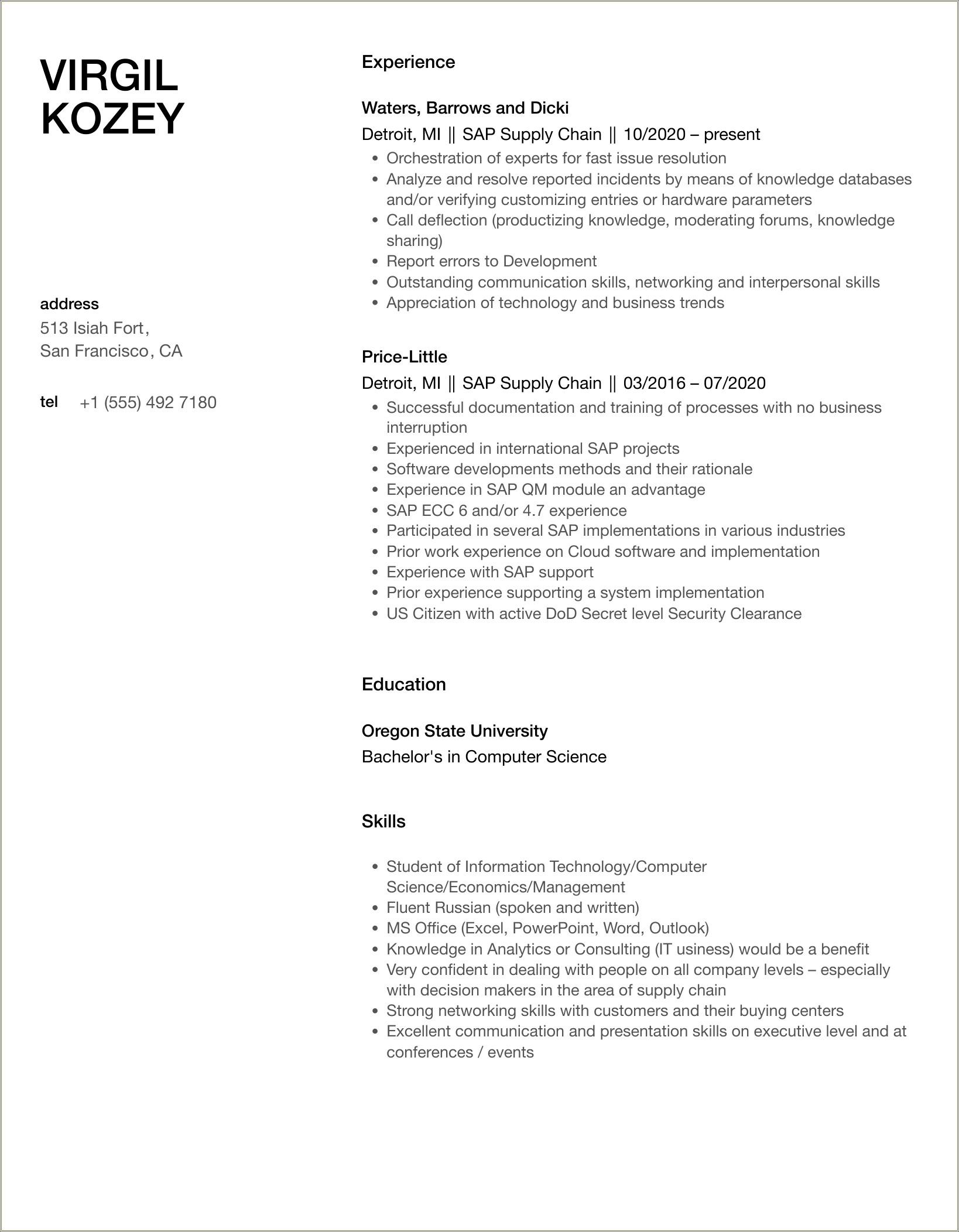 Sap Supply Chain Management Scm Associate Resume