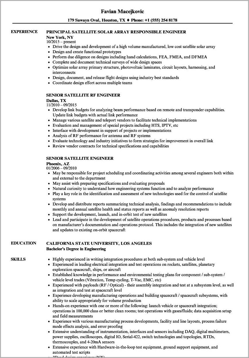 Satellite Technician Job Description For Resume