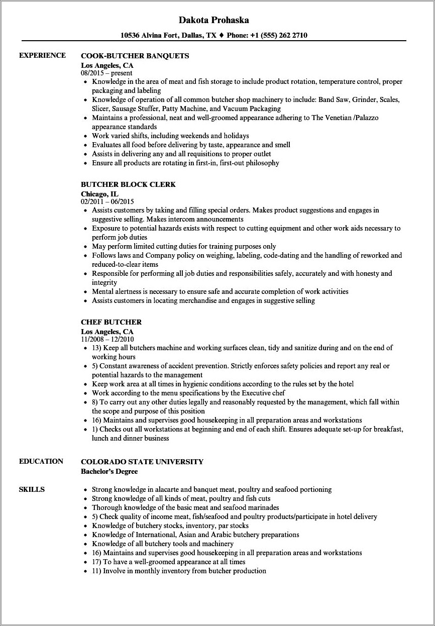 Sausage Peeler Job Description For Resume