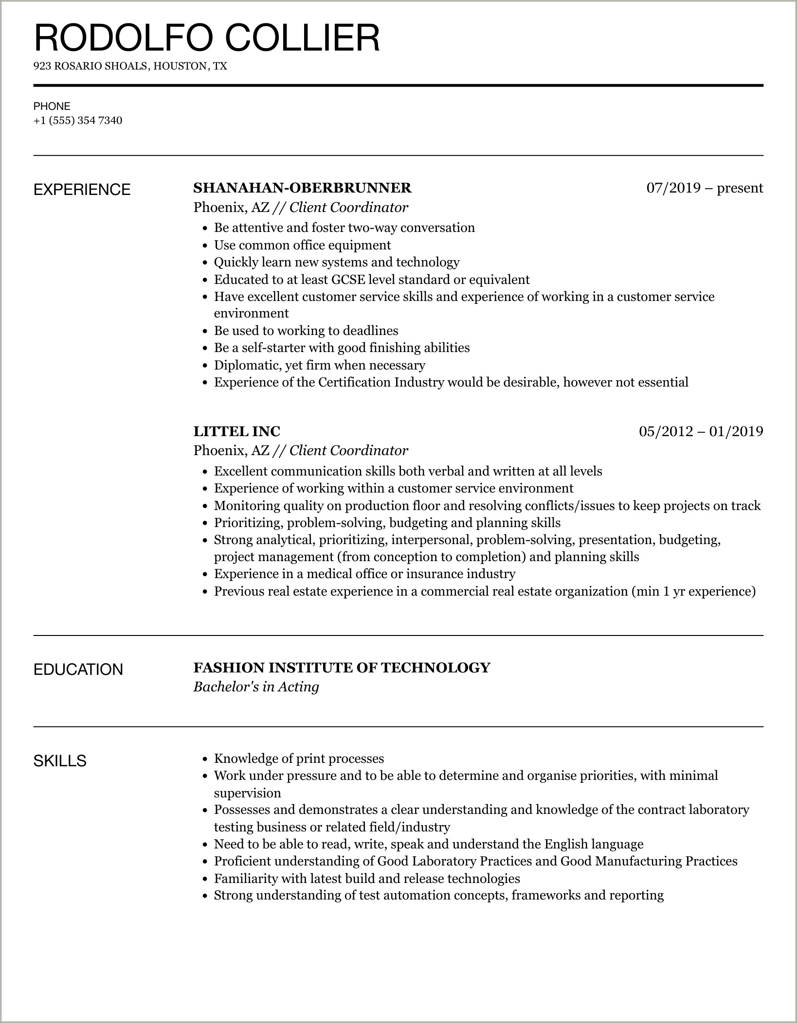 Scan Coordinator Job Description For Resume