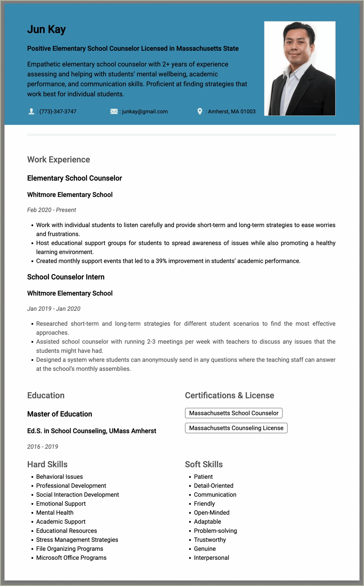 School Counseling Licensure And Credentials Resume Examples