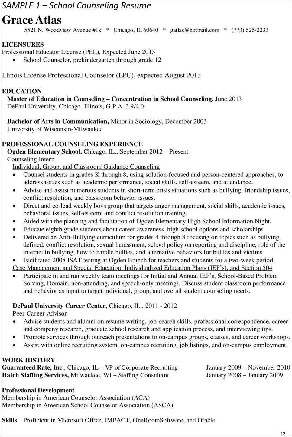 School Counselor Resume For New Graduate