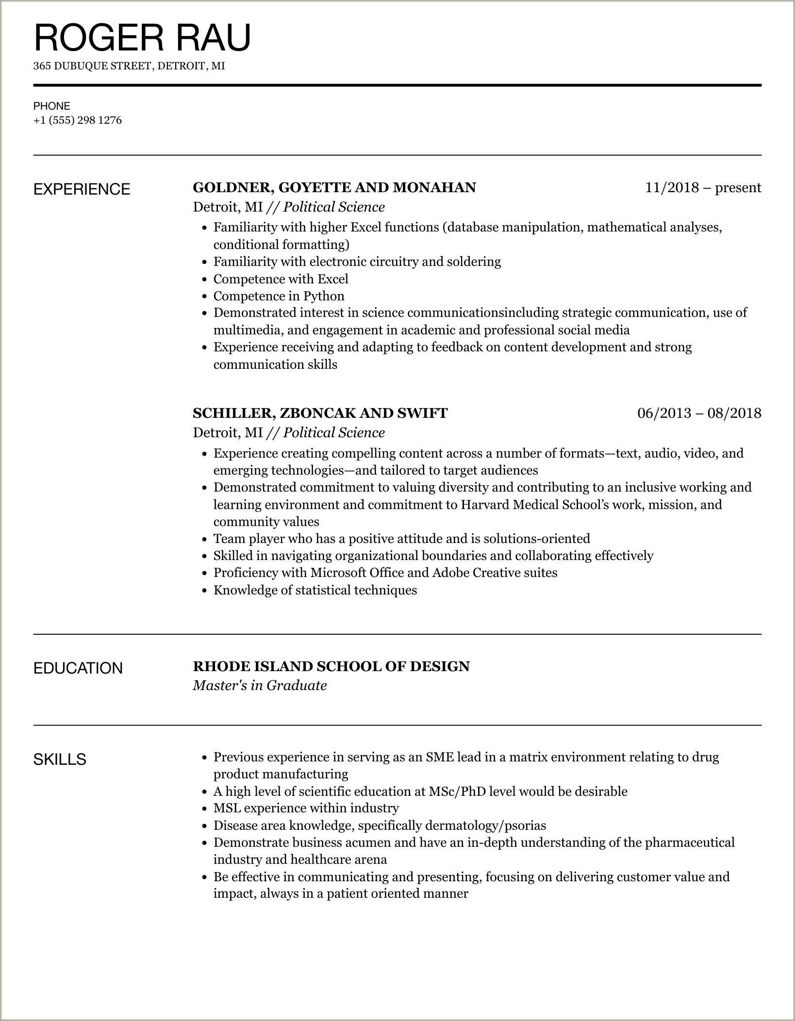 Science Resume For Grad School Example