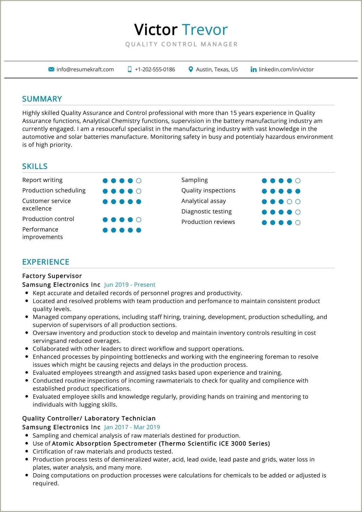 Scientist Skilled At Quality Control Resume