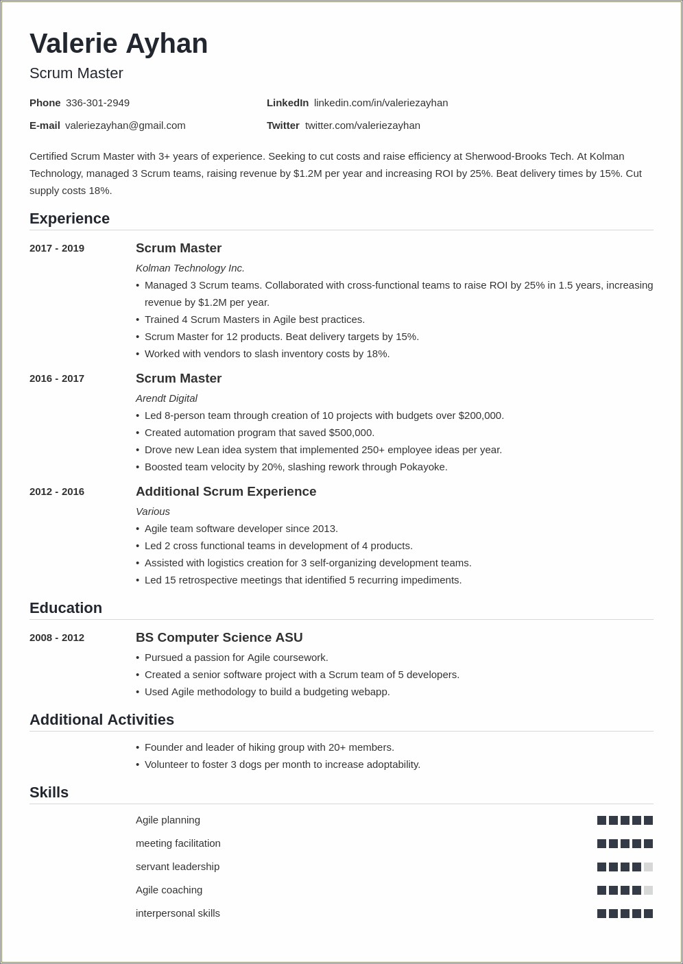 Scrum Master Resume With Specific Conflict Examples