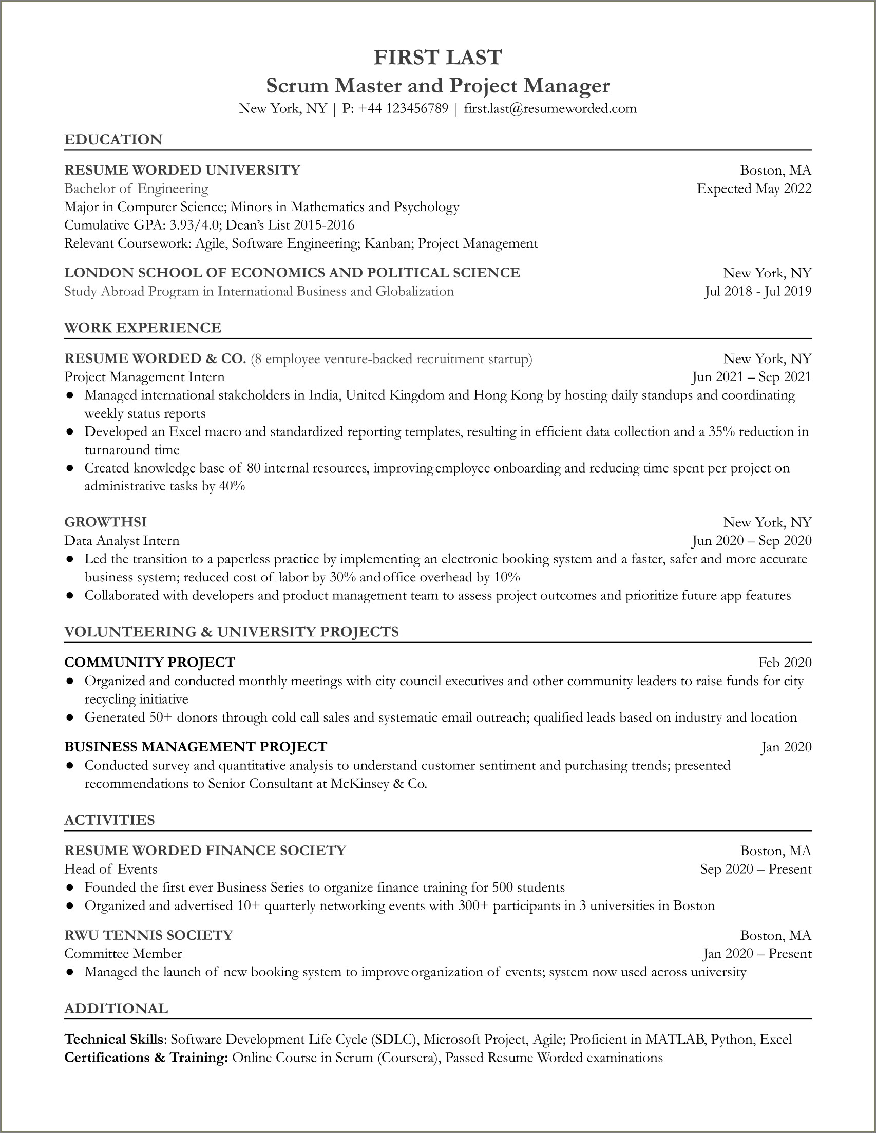 Scrum Master Resume With Technical Skills