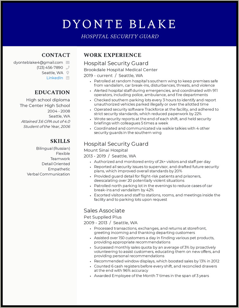 Security Guard Resume With No Work Experience