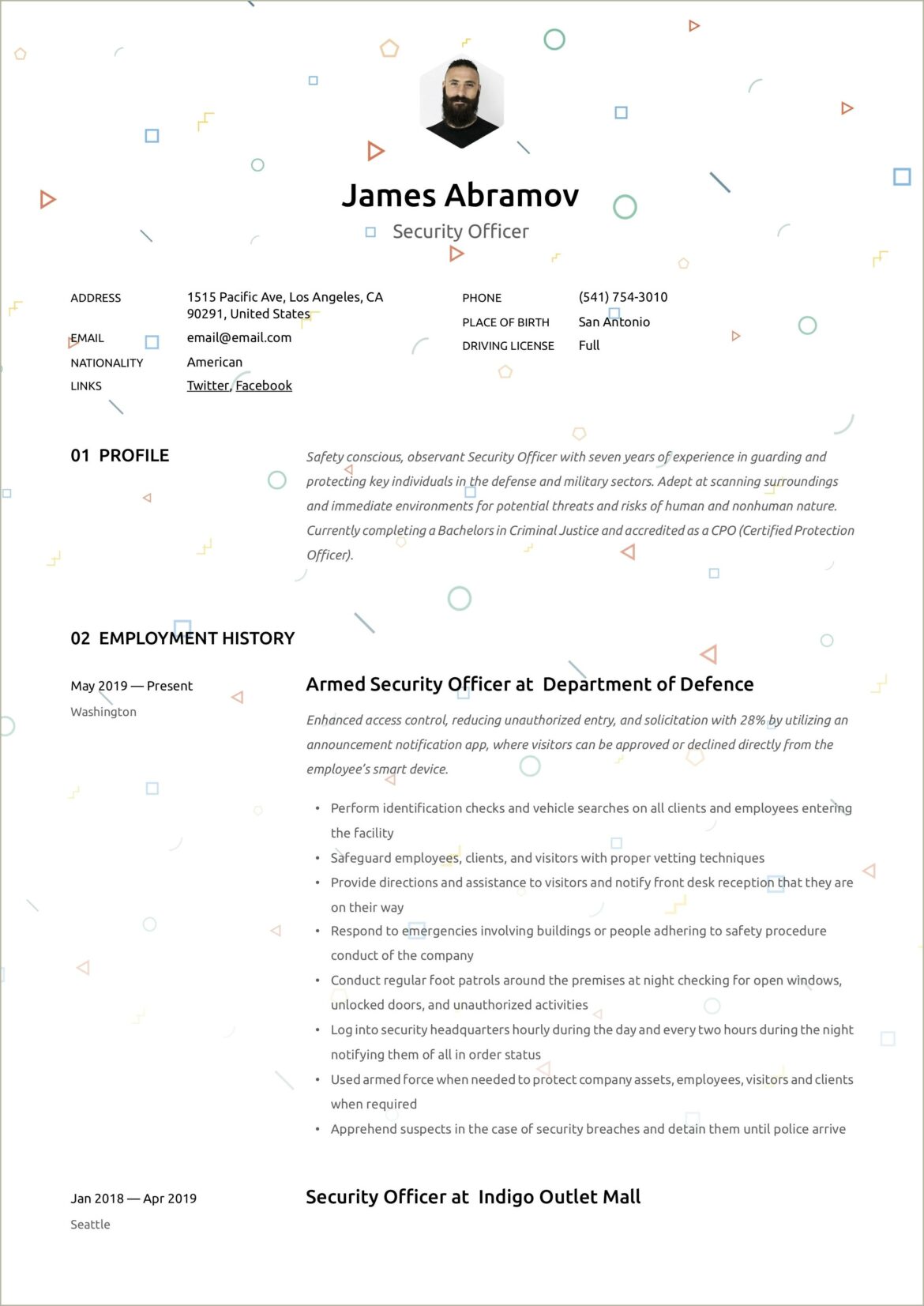 Security Officer None Comshin Duties Resume Sample