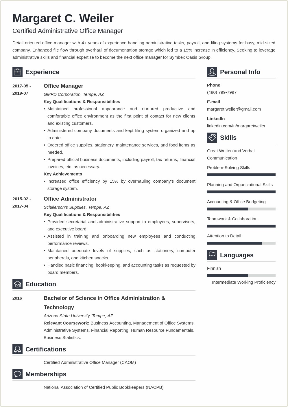 Self Employed Office Manager Resume Exampl
