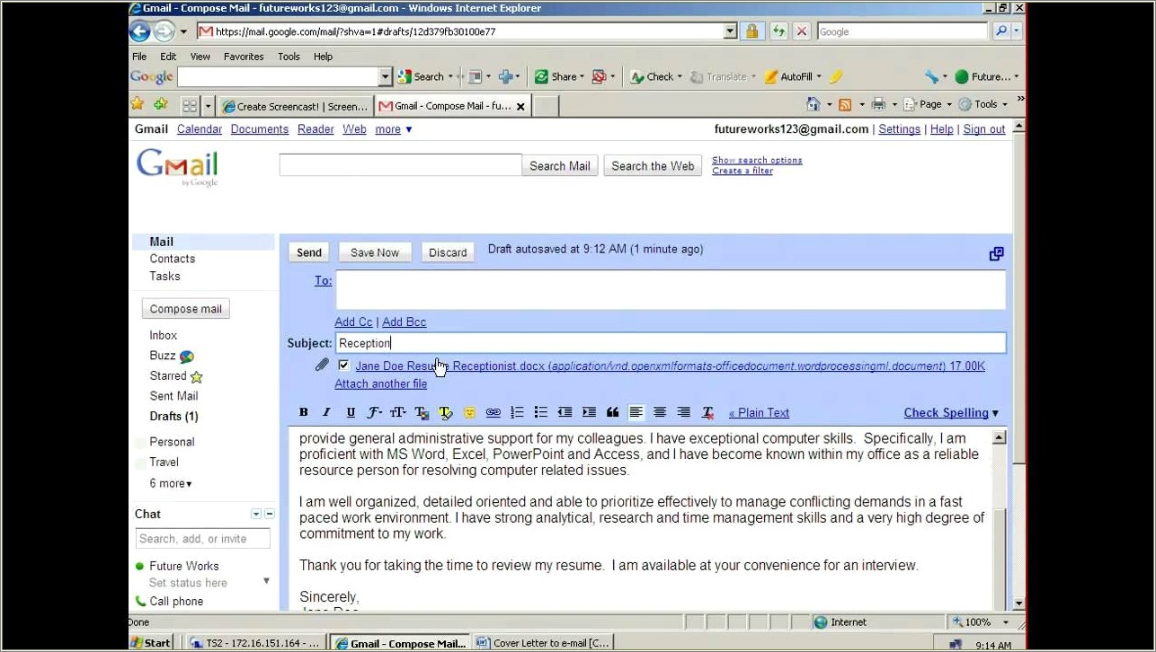 Sending Email With Cover Letter And Resume Attached